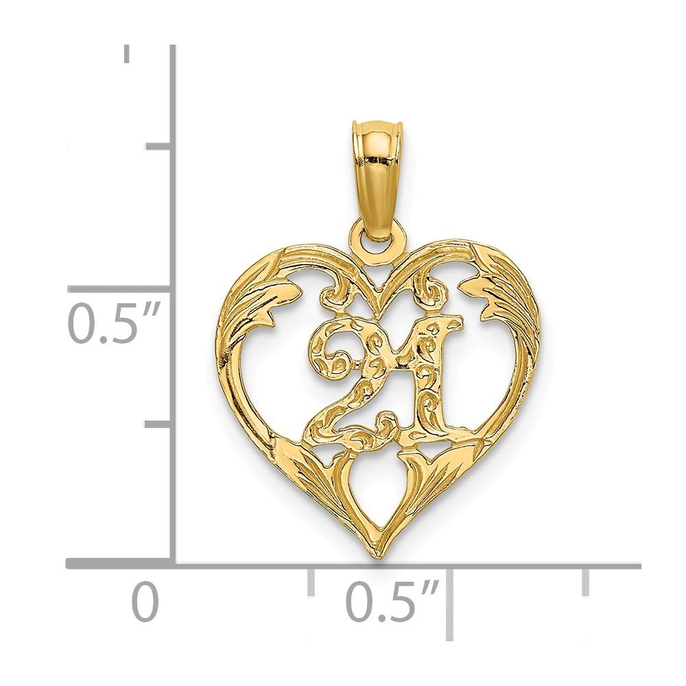 14K Yellow Gold Number 21 Heart Charm Pendant - Milestone Birthday & Anniversary Gift for Her - Perfect for 21st Birthday, Graduation, Sweet 16 Jewelry Gift