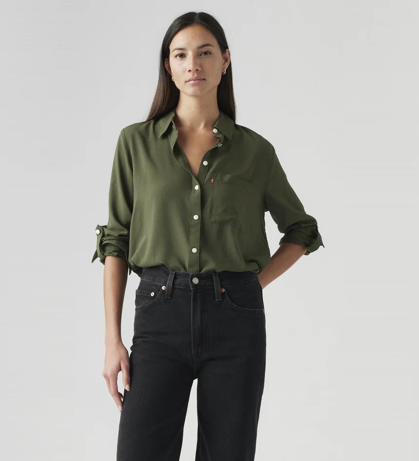 Levi's Darlene Utility Shirt for Women - Deep Denim Blue Casual Button Down Top for Everyday Wear, Work & Outdoor Activities