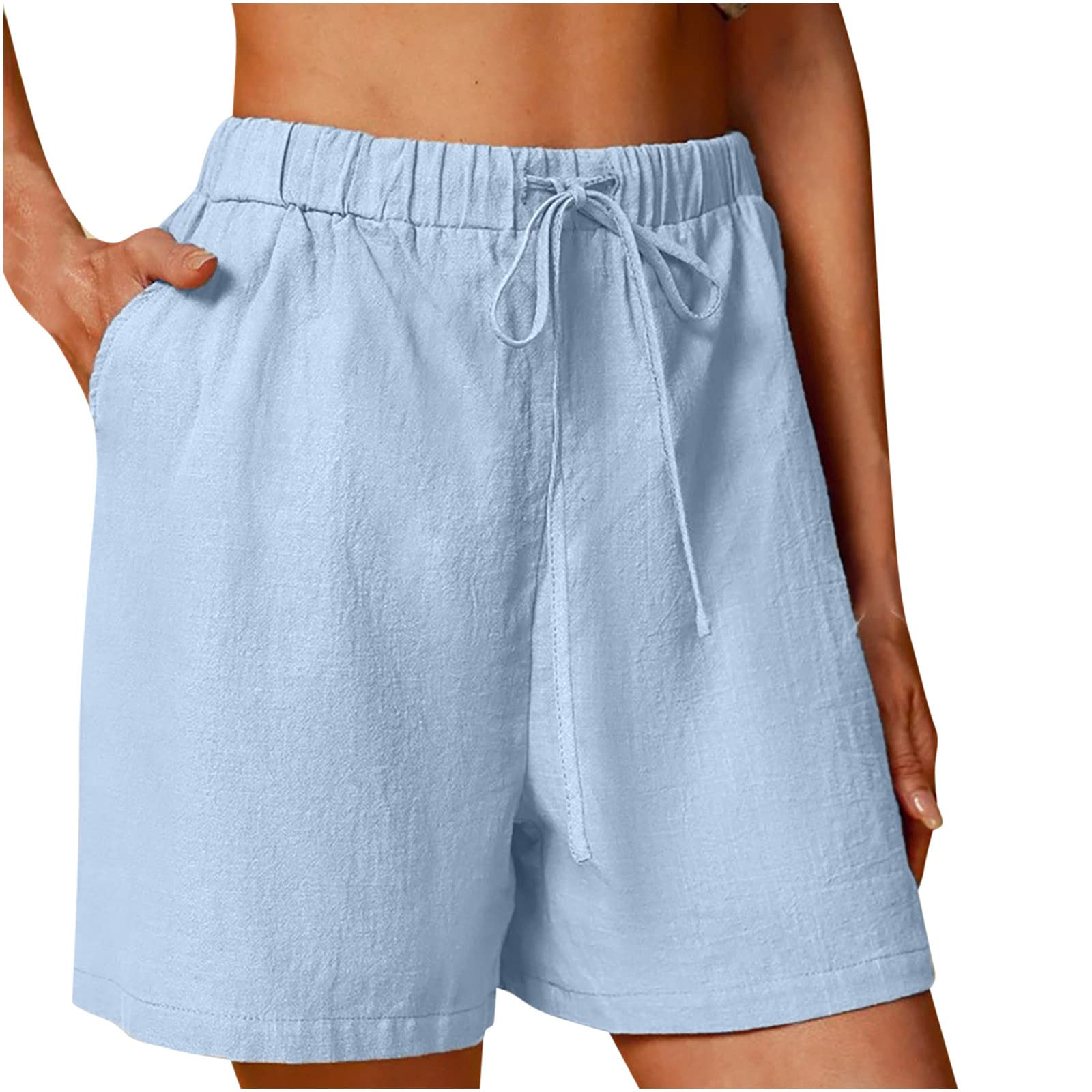 YZHM Women's Cotton Linen Shorts - Solid Color Comfortable Elastic Waist with Drawstring, Wide Leg Lounge Shorts for Workout, Running, Yoga & Summer Travel | Perfect for Casual Wear, Beach Vacation and Outdoor Activities