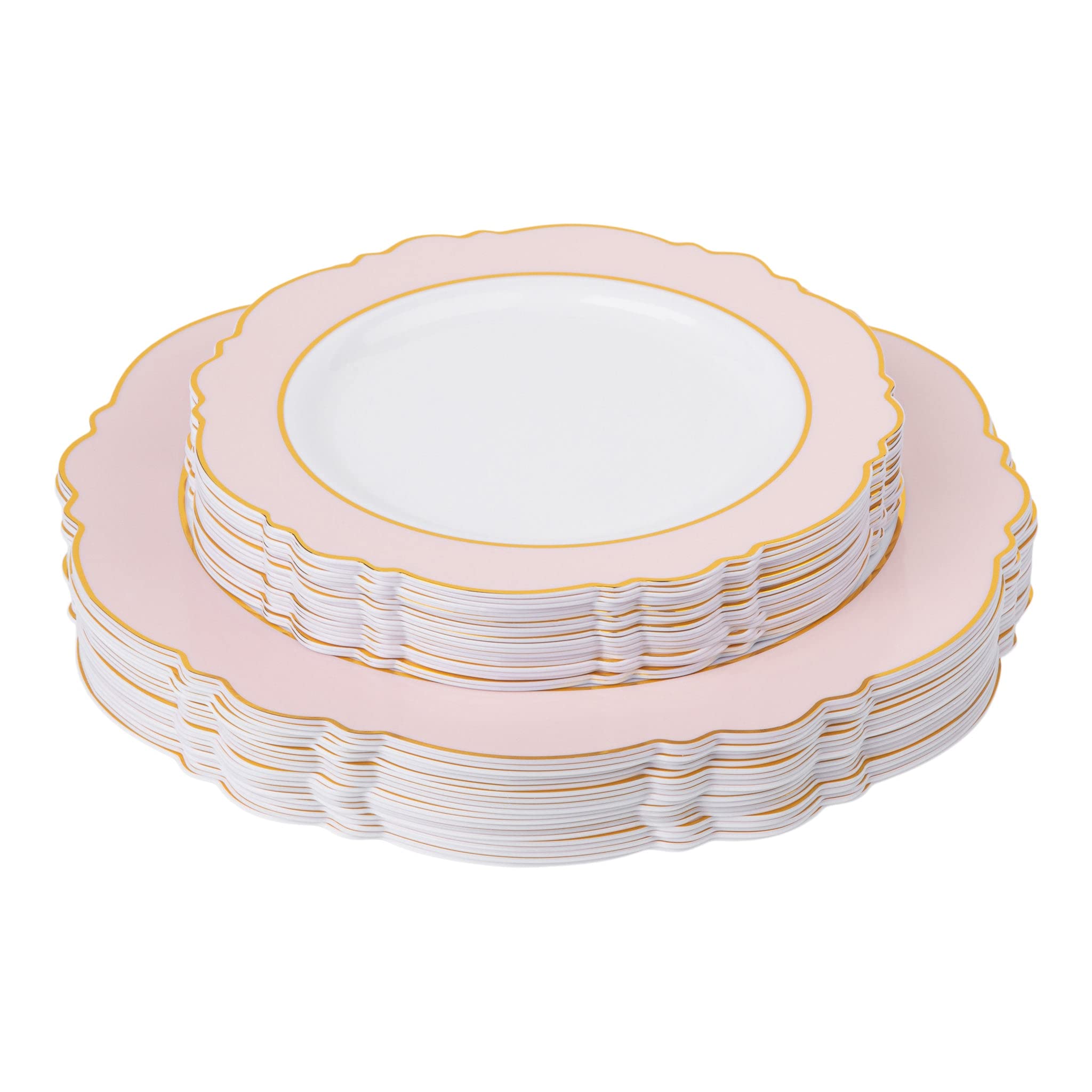 40-Piece Scallop Edge Disposable Plastic Plates Set - Elegant Pink & Gold Trim for Weddings, Birthdays, Baby Showers & Graduations | Perfect for Party Decor, Buffet Serving & Special Occasions