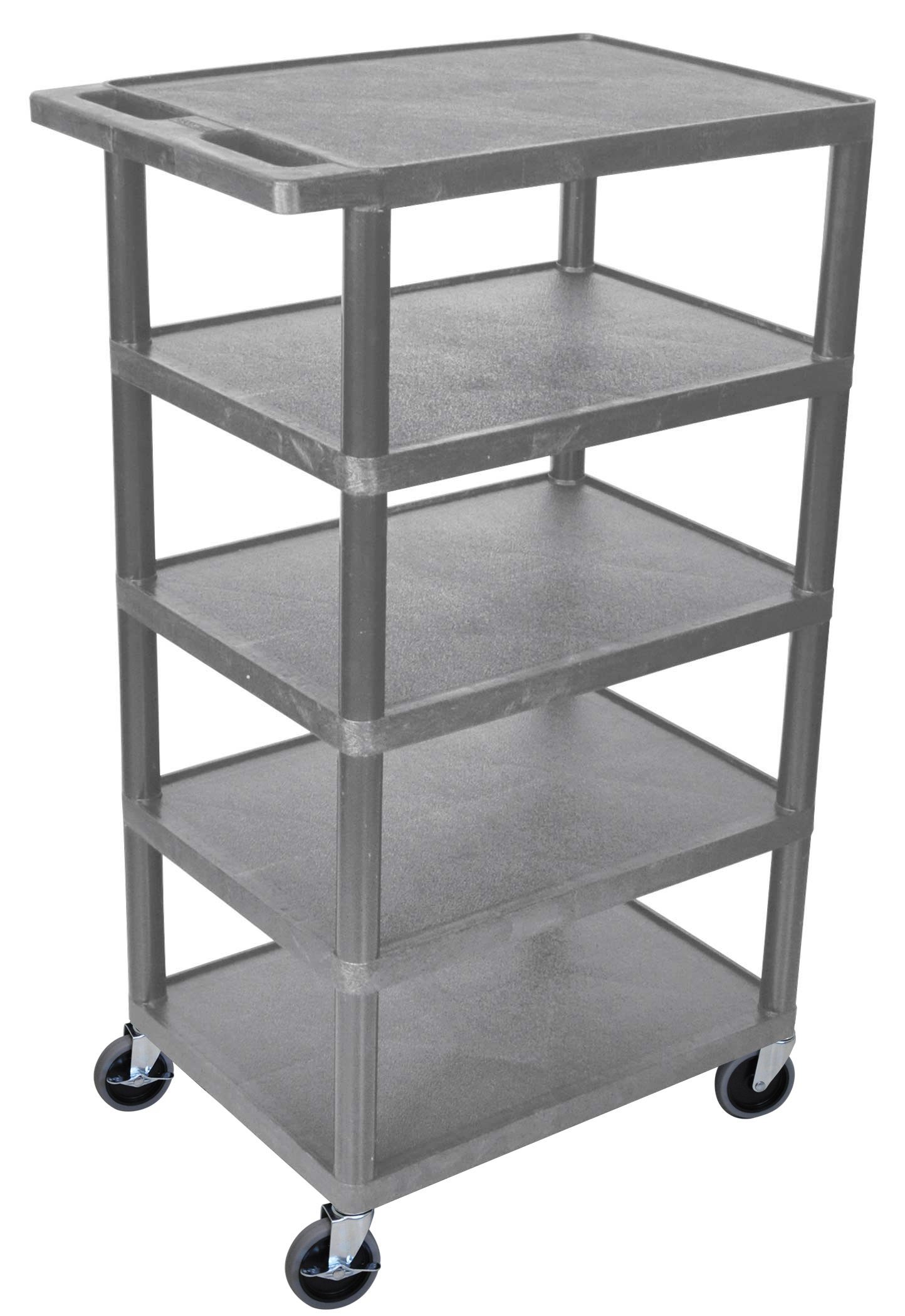 Luxor 5-Tier Gray Utility Cart with Wheels - Heavy Duty Metal Storage Shelf for Kitchen, Bathroom, Office, or Garage Organization