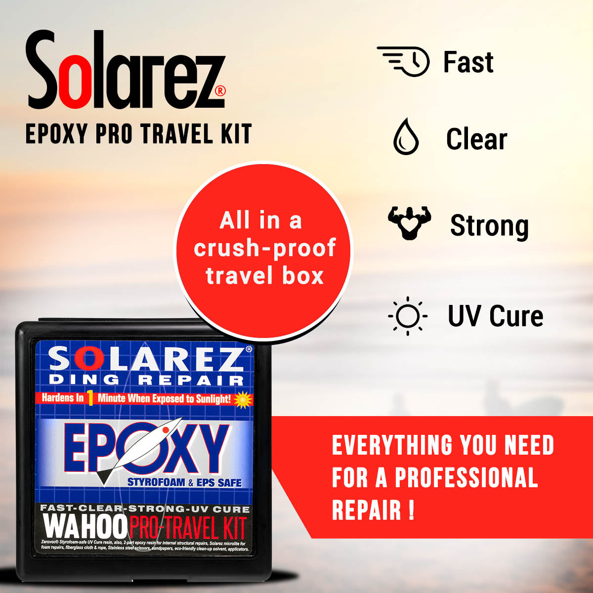 Solarez Epoxy Pro Travel Kit - Professional Ding Repair for Surfboards, Kayaks & Boats - Waterproof & UV Resistant for Outdoor Adventures