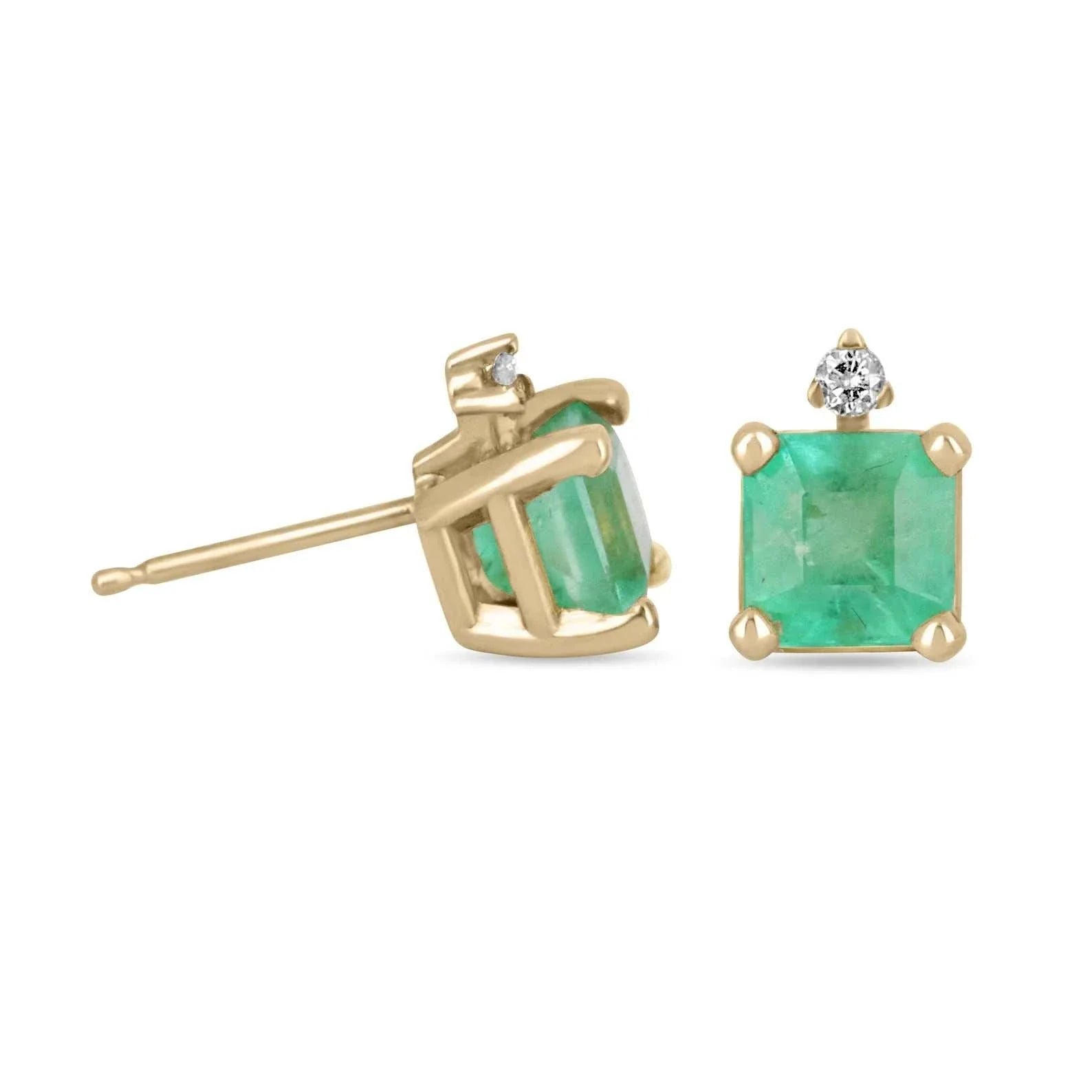 2.07 Carat Total Weight (TCW) Emerald & Diamond Accent 14K Gold Stud Earrings for Women - Perfect for Weddings, Parties & Special Occasions