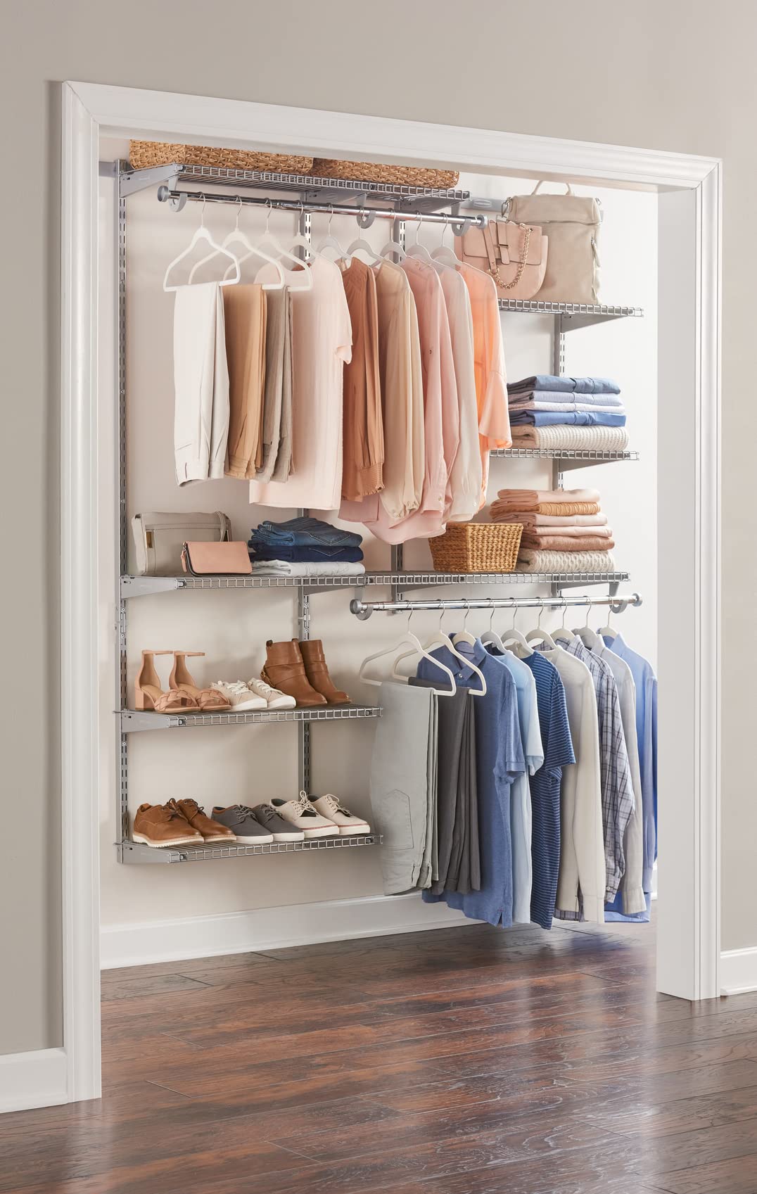Rubbermaid Configurations Deluxe Custom Closet Kit - 3-6 Ft Adjustable Metal Wire Shelving System with Titanium Finish | Expandable Storage Organizer for Home Closet, Pantry, Laundry & Mudroom | Easy Installation with Included Hardware | Perfect for Bedroom, Garage & Basement Organization