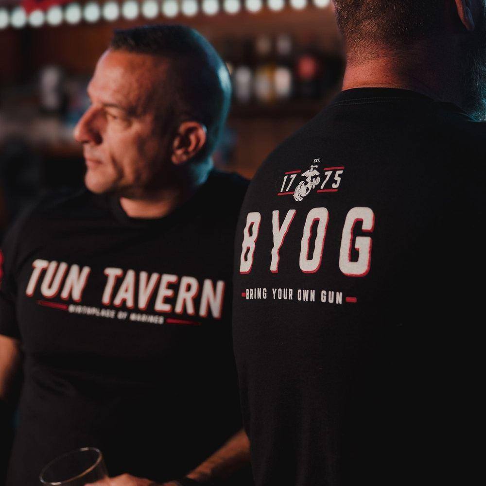 USMC Tun Tavern BYOG T-Shirt for Men - Black Cotton Military Tee - Perfect for Veterans Day, Marine Corps Events & Patriotic Outfits