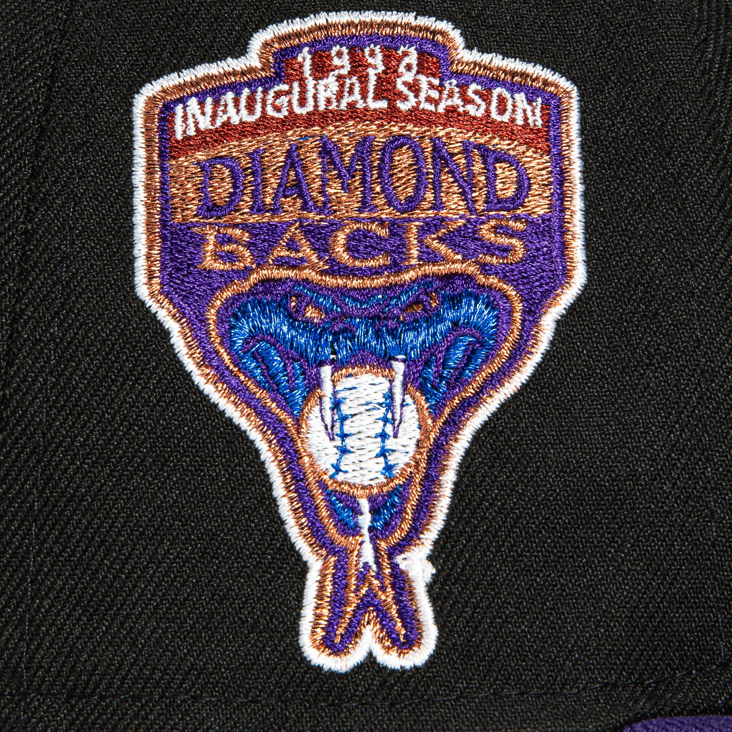 New Era 59Fifty MLB Arizona Diamondbacks Snapback Hat with Inaugural Patch - Black, Purple, Royal & Metallic Copper Colors | Official Licensed Baseball Cap for Fans, Games & Outdoor Activities