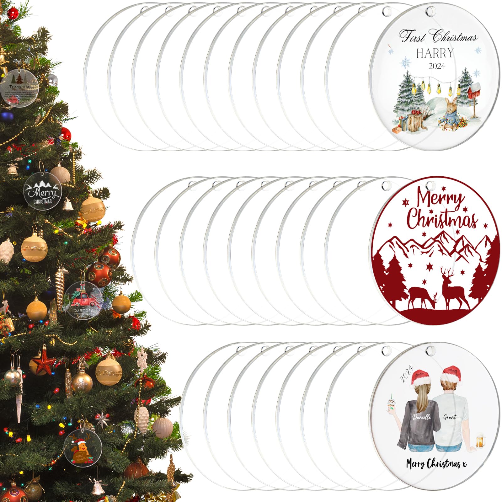 30-Piece 3-Inch Clear Acrylic Ornament Blanks with Holes - Transparent Round Acrylic Discs for Vinyl, Cricut, DIY Crafts - Perfect for Christmas Decorations, Gift Tags & Holiday DIY Projects