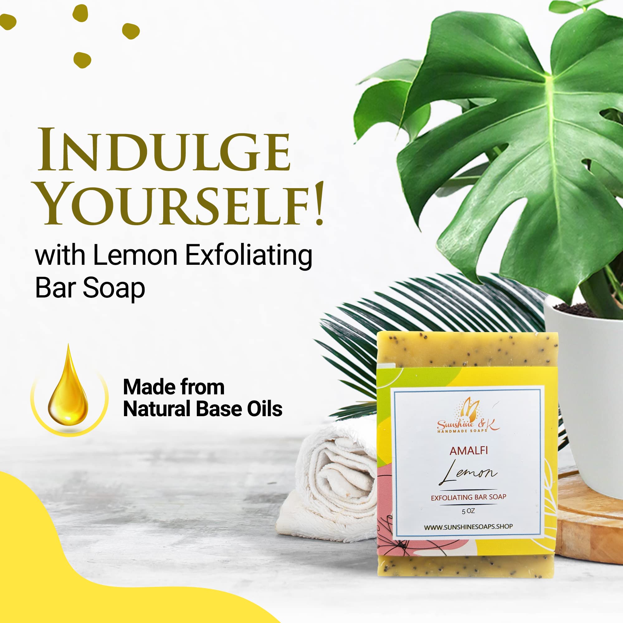Amalfi Sweet Floral Lemon Exfoliating Bar Soap with Poppy Seeds & Shea Butter | Natural Body Soap with 6 Base Oils | 4.6 oz Handmade Soap for Dry Skin & Sensitive Skin Care | Perfect for Shower, Bath & Gift Sets