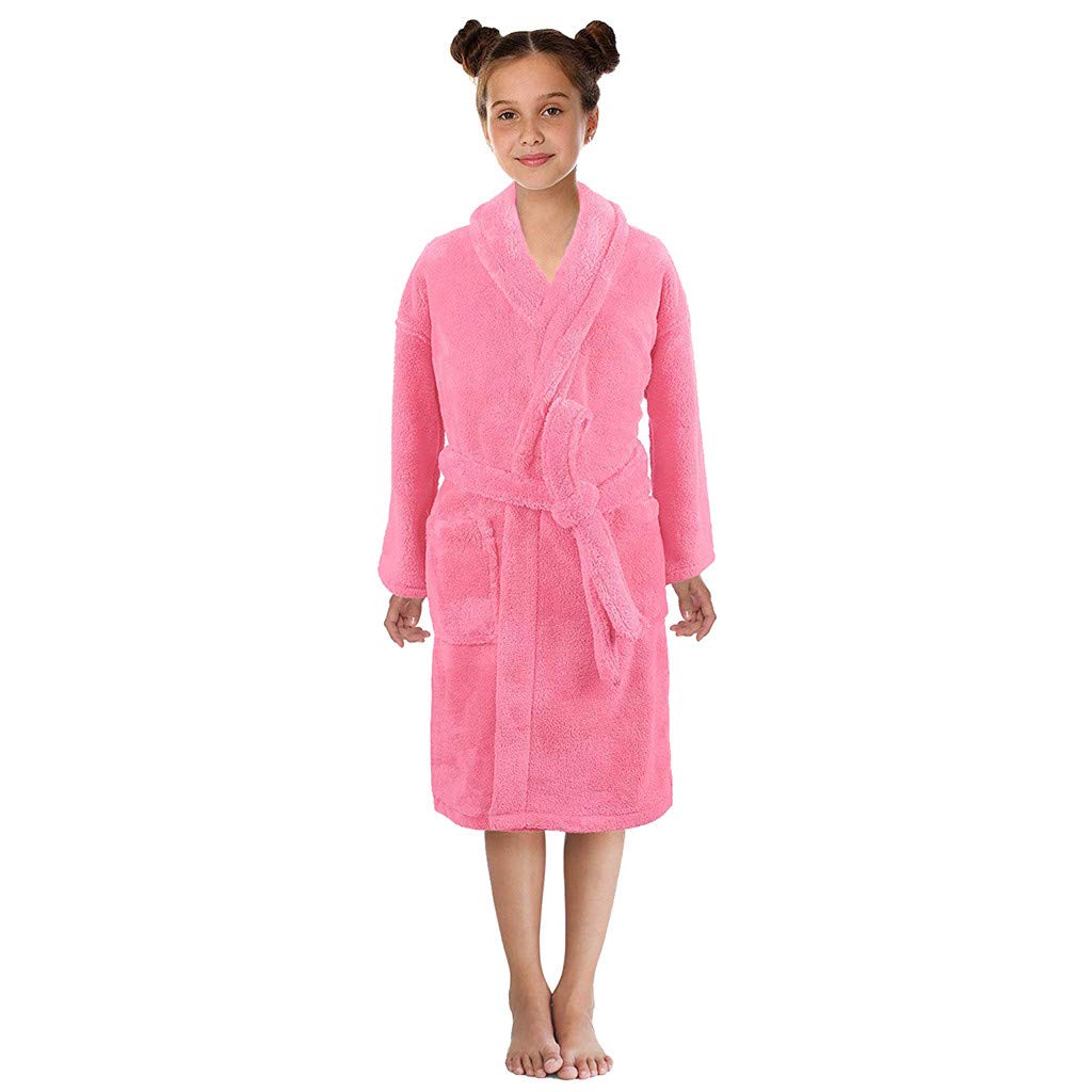 Soft Flannel Cashmere Blend Kids' Towel Clothes Set for Boys & Girls (3-12 Years) - Warm & Cozy Pink Loungewear for Home & Travel - Size L, Pink-03#