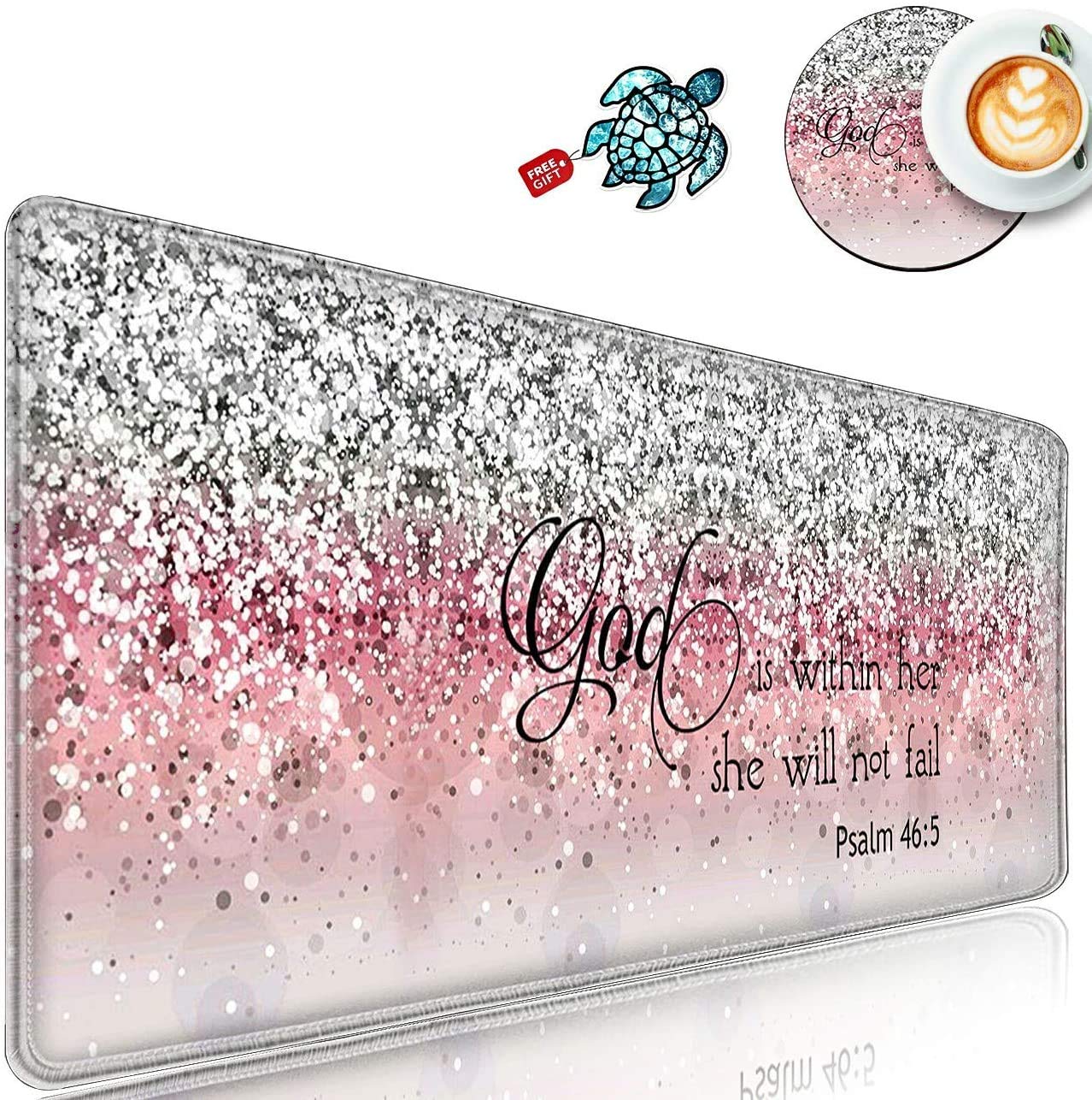 XXL Gaming Mouse Pad 31.5x11.8 Inch - Extra Large Full Desk Mouse Mat with Stitched Edges | Non-Slip Base | Cute Pink Flash Bible Design | Perfect for Gaming, Office & Home Computer Setup