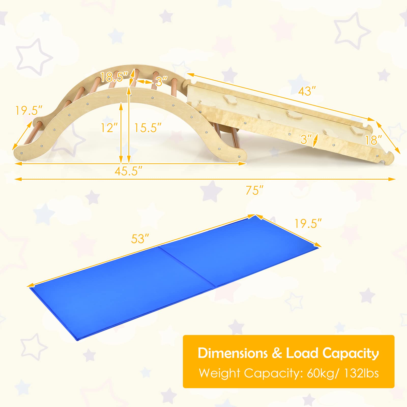 Costzon 3-in-1 Montessori Wooden Climber Set for Toddlers - Indoor Play Gym with Arch Climber, Rock Ramp & Padding - Kids Learning Toys for Home Playroom & Backyard - Perfect Birthday Gift for 1-3 Year Olds