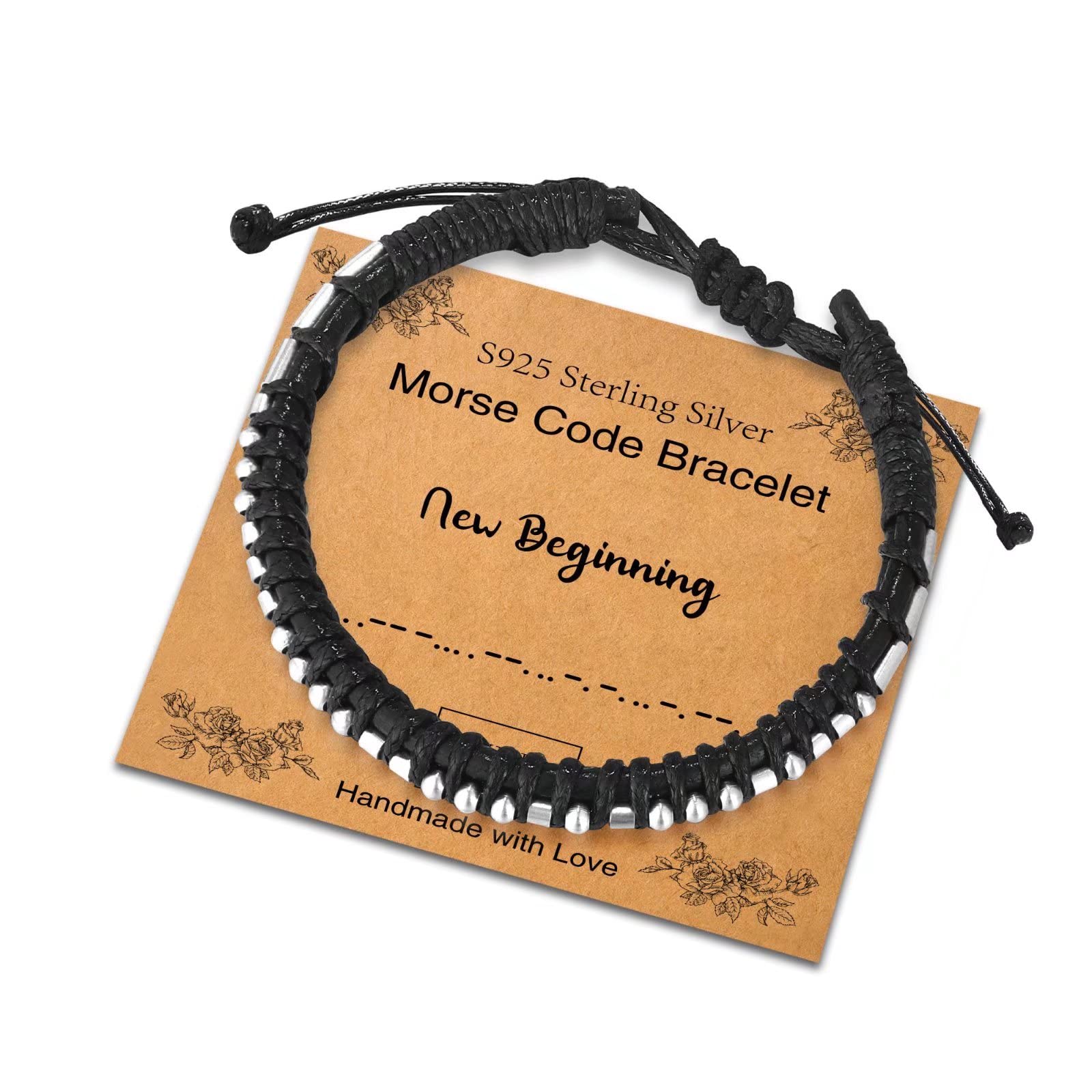 Sterling Silver Morse Code Bracelet for Women & Men - Adjustable Leather Cuff with Inspirational Message - Unique Birthday & Friendship Gift Jewelry for Everyday Wear & Special Occasions