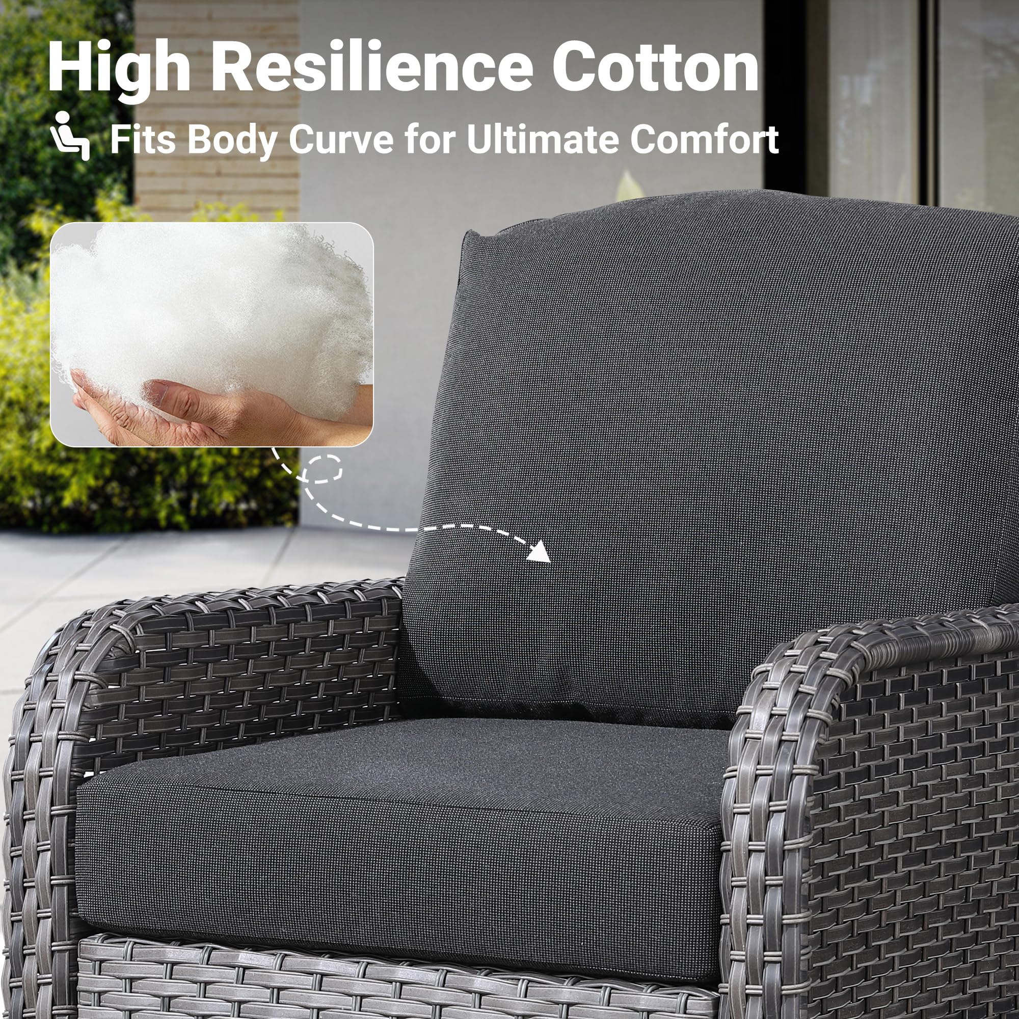 2-Piece Patio Furniture Set - All-Weather Wicker Chairs with High Back & Comfy Cushions for Outdoor Porch, Deck, Garden or Poolside (Black) - Perfect for Relaxing, Entertaining & Enjoying Nature