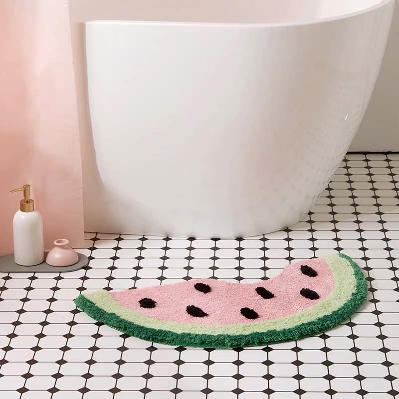 **Pink Watermelon Bath Mat - 27x14 Inch Soft Absorbent Bathroom Rug, Non-Slip Fruit Themed Decor for Tropical Bathroom, Bedroom, Living Room & Entryway - Perfect for Summer & Beach House Decor**