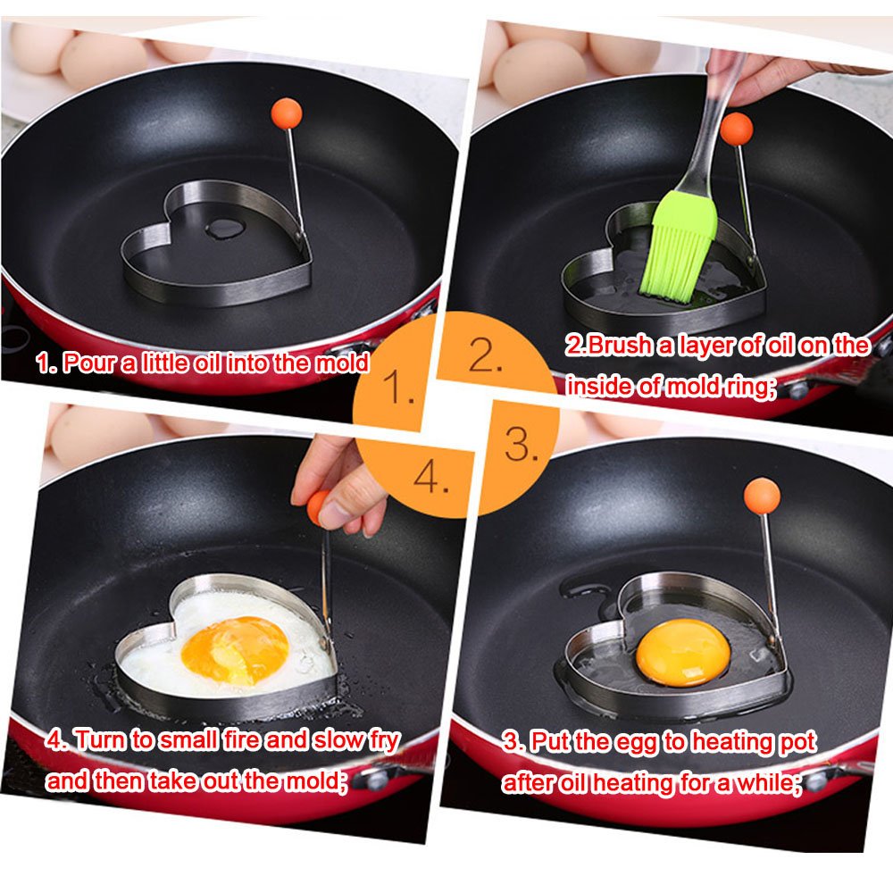 304 Stainless Steel Fried Egg Mold Ring Set - 4PCS Heart, Flower, Star & Round Shapes for Perfect Egg Sandwiches, Pancakes & English Muffins | Fun Breakfast Cooking Gadgets for Kids & Adults | Ideal for Home Kitchen, Camping & Brunch Parties