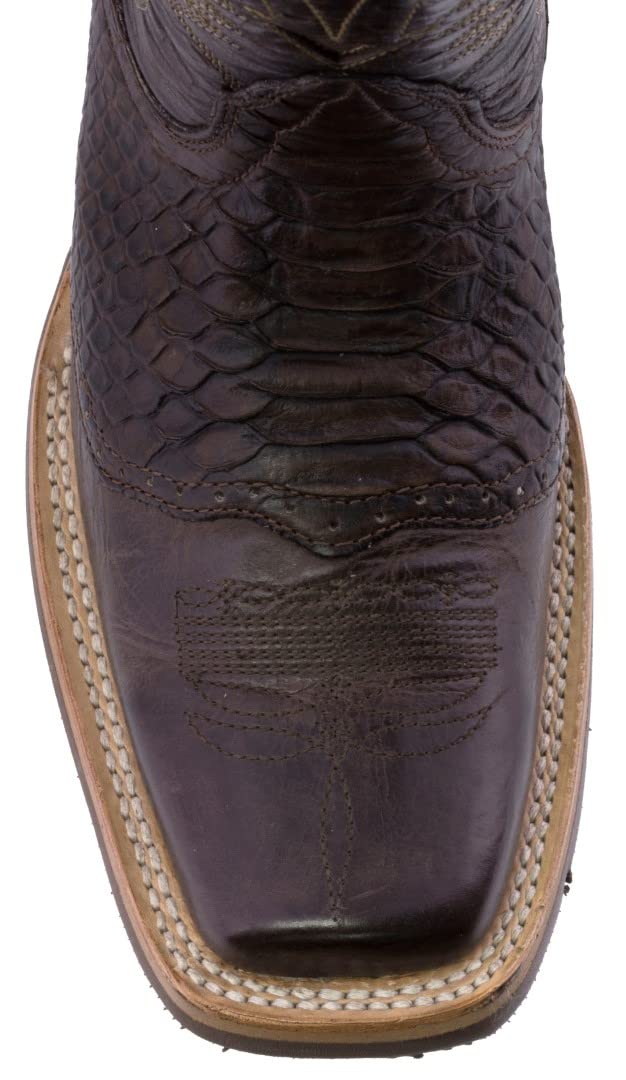 Texas Legacy Men's Brown Western Leather Cowboy Boots with Snake Print & Square Toe - Perfect for Rodeo, Country Music Festivals & Western Fashion