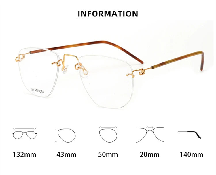 Black Rimless Square Titanium Eyeglasses for Women - Lightweight Screwless Design - Perfect for Reading, Work & Everyday Use