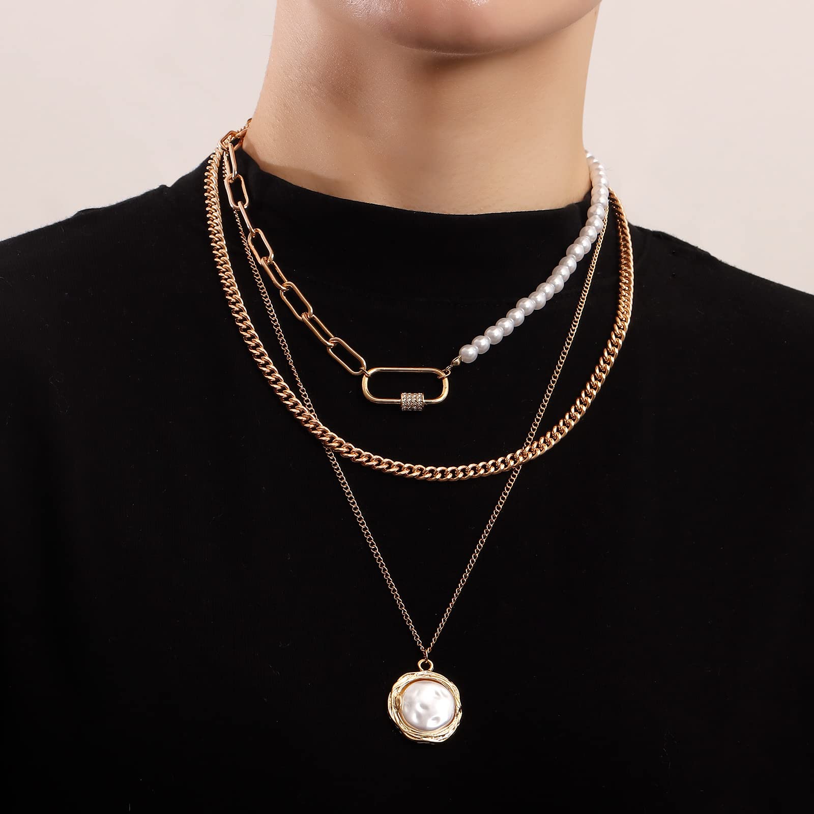 Octwine Elegant Layered Choker Necklace for Women - Adjustable Multi-Layer Pearl Pendant Necklace with Heart Charm, Perfect for Daily Wear, Parties & Gifts