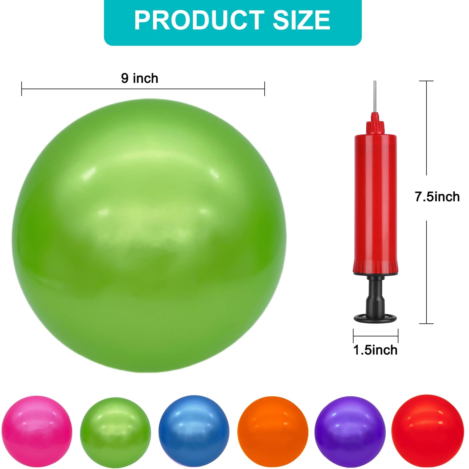 6 Pack 9 Inch Inflatable Bouncy Balls with Hand Pump - Fun Outdoor & Indoor Play Balls for Kids - Perfect for Birthday Parties, Backyard Games, and School Activities