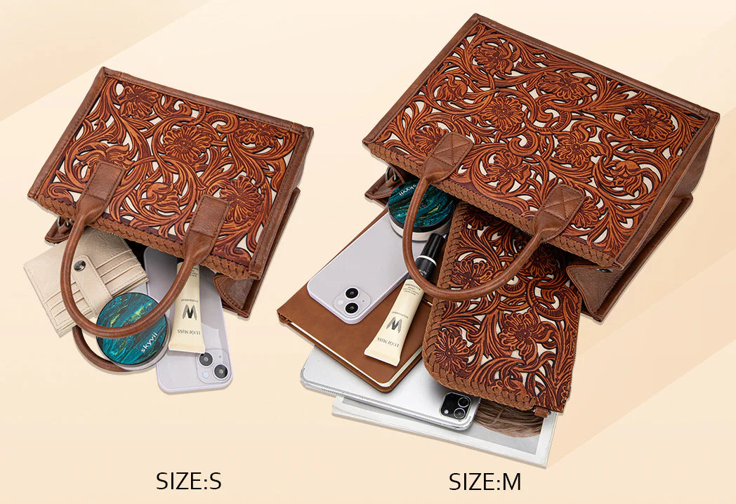 Trinity Ranch Tooled Leather Tote Bag for Women - Stylish Cowboy Western Handbag for Work, Travel & Everyday Use