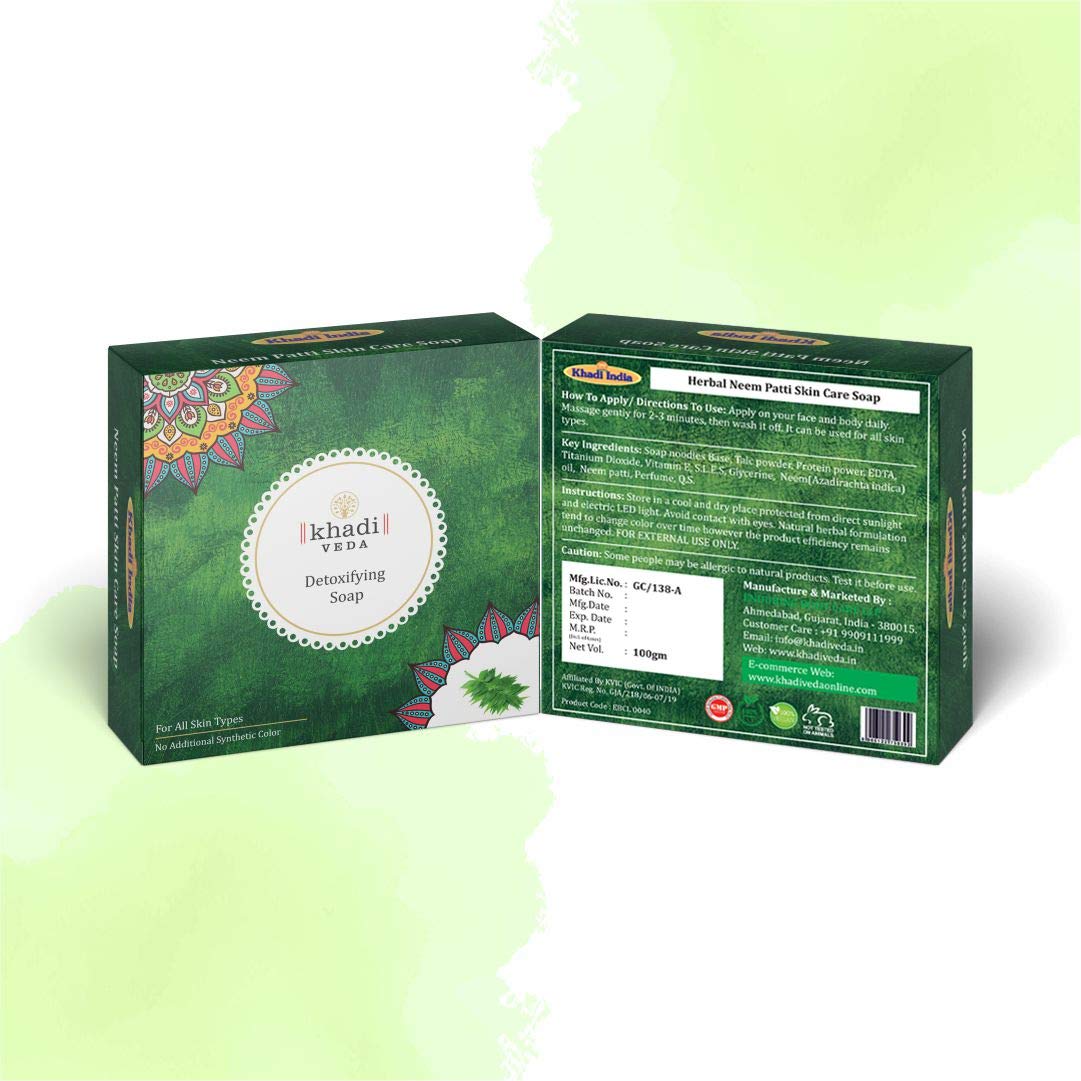 Khadi Veda Neem Patti Detoxifying Skin Care Bath Soap - 100gm Each (Pack of 2) | Natural Ayurvedic Cleanser for Acne, Oily & Sensitive Skin | Perfect for Daily Face & Body Wash Routine