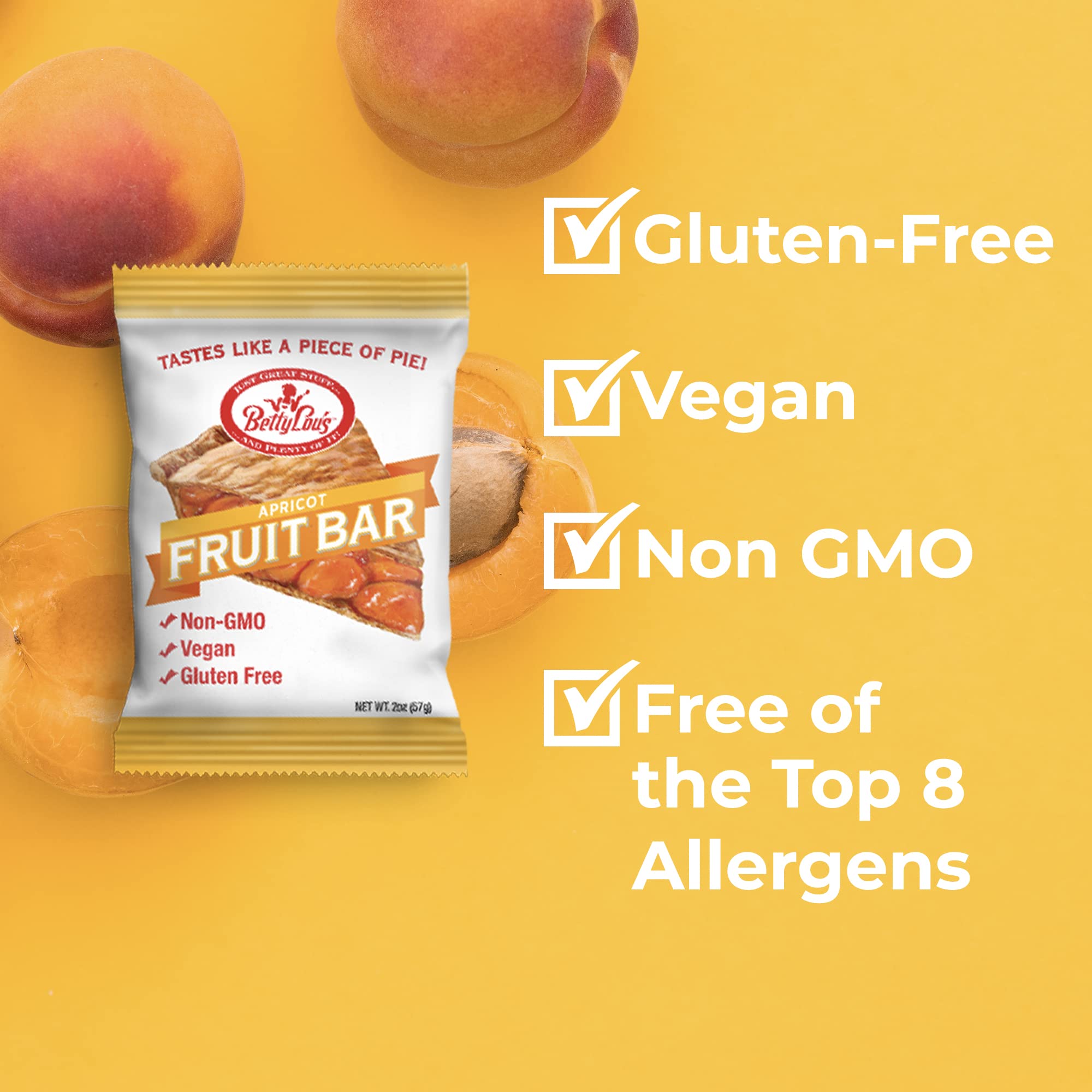 Betty Lou's Gluten Free Vegan Fruit Bars Bundle - Apple Cinnamon & Apricot Flavors, Non GMO Healthy Snacks, 24 Individually Wrapped 2 oz Bars | Perfect for On-the-Go Breakfast, School Lunches & Office Snacking