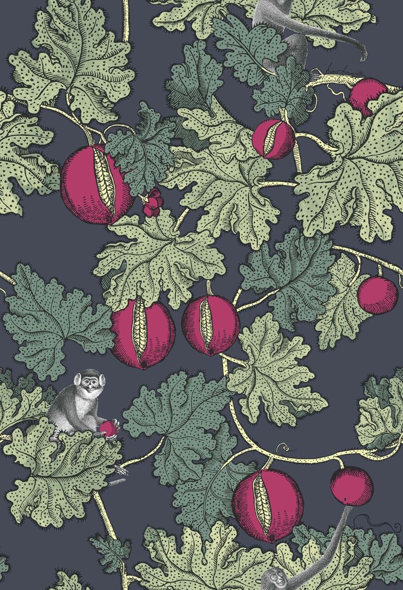 Cole & Son Frutto Proibito Wallpaper - Ink & Magenta Print Floral Design | Premium Peel & Stick Wallpaper for Living Room, Bedroom, or Home Office Decor