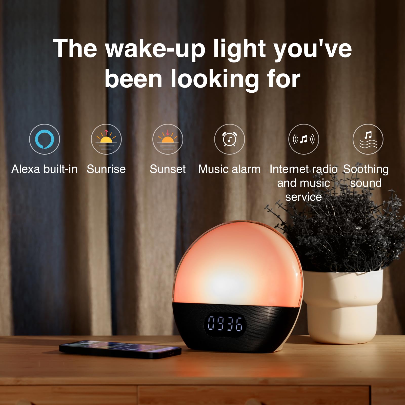 Wiim Wake-Up Light with Alexa Built-in - Sunrise Alarm Clock, White Noise Sound Machine, Sleep Aid with Unlimited Sound Choices & Custom Routines (Sea Blue Green) - Perfect for Bedrooms, Nurseries & Home Offices