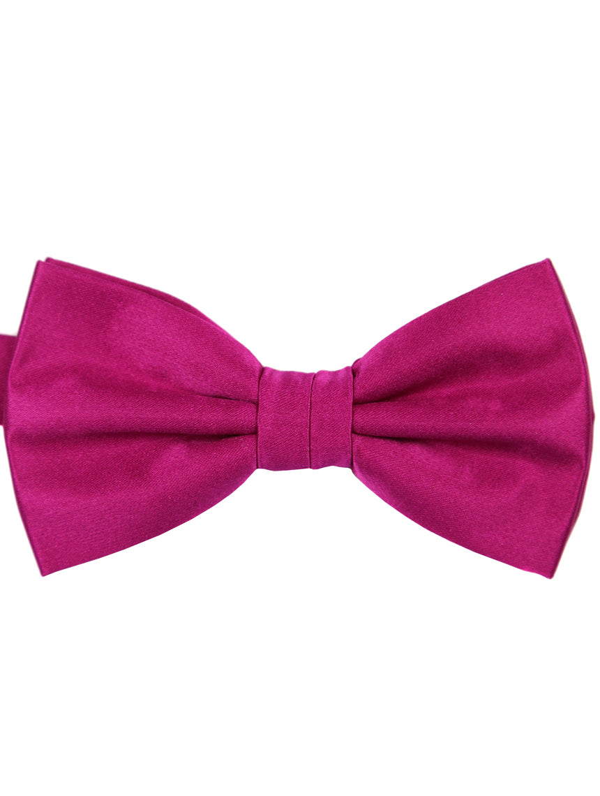 DÉCLIC Classic Plain Bow Tie for Men - Elegant Fuchsia Satin Necktie for Weddings, Prom & Formal Events