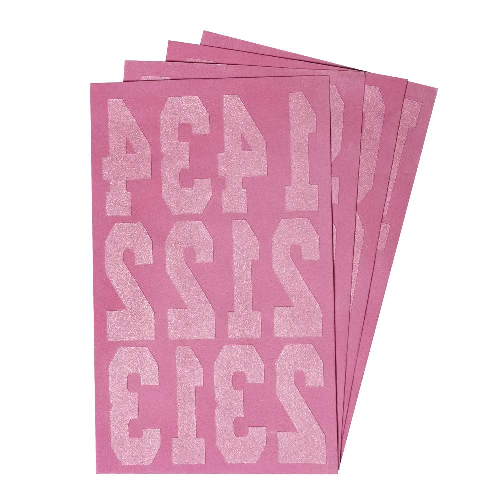 Magfok Iron-On Numbers 3 Inch Pink Transfer Sheets - 4 Pack for DIY Clothing, Team Jerseys & Custom Apparel