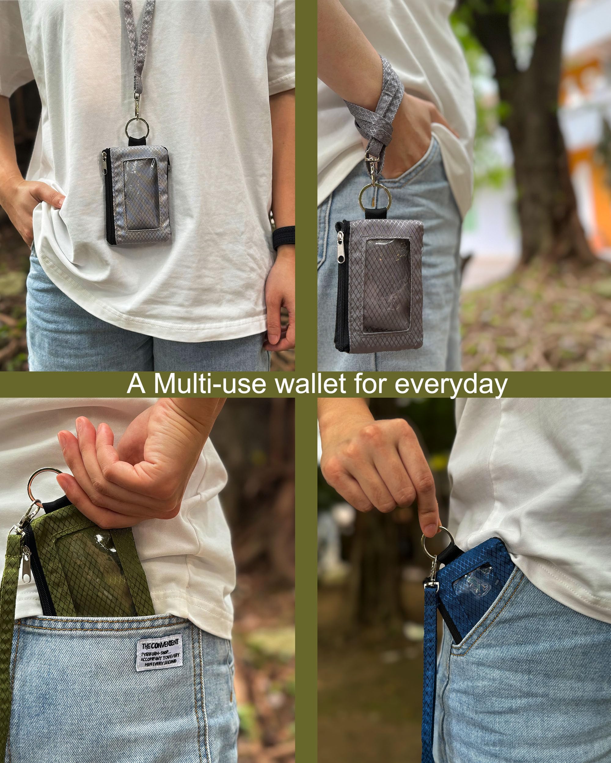 Slim RFID Blocking Wallet for Women & Men - Minimalist Keychain Wallet with Lanyard, Zipper ID Case & Card Holder - Compact Travel Wallet for Cards, Coins & Cash (Light Grey) | Perfect for Everyday Use, Business Travel & Secure Contactless Payments