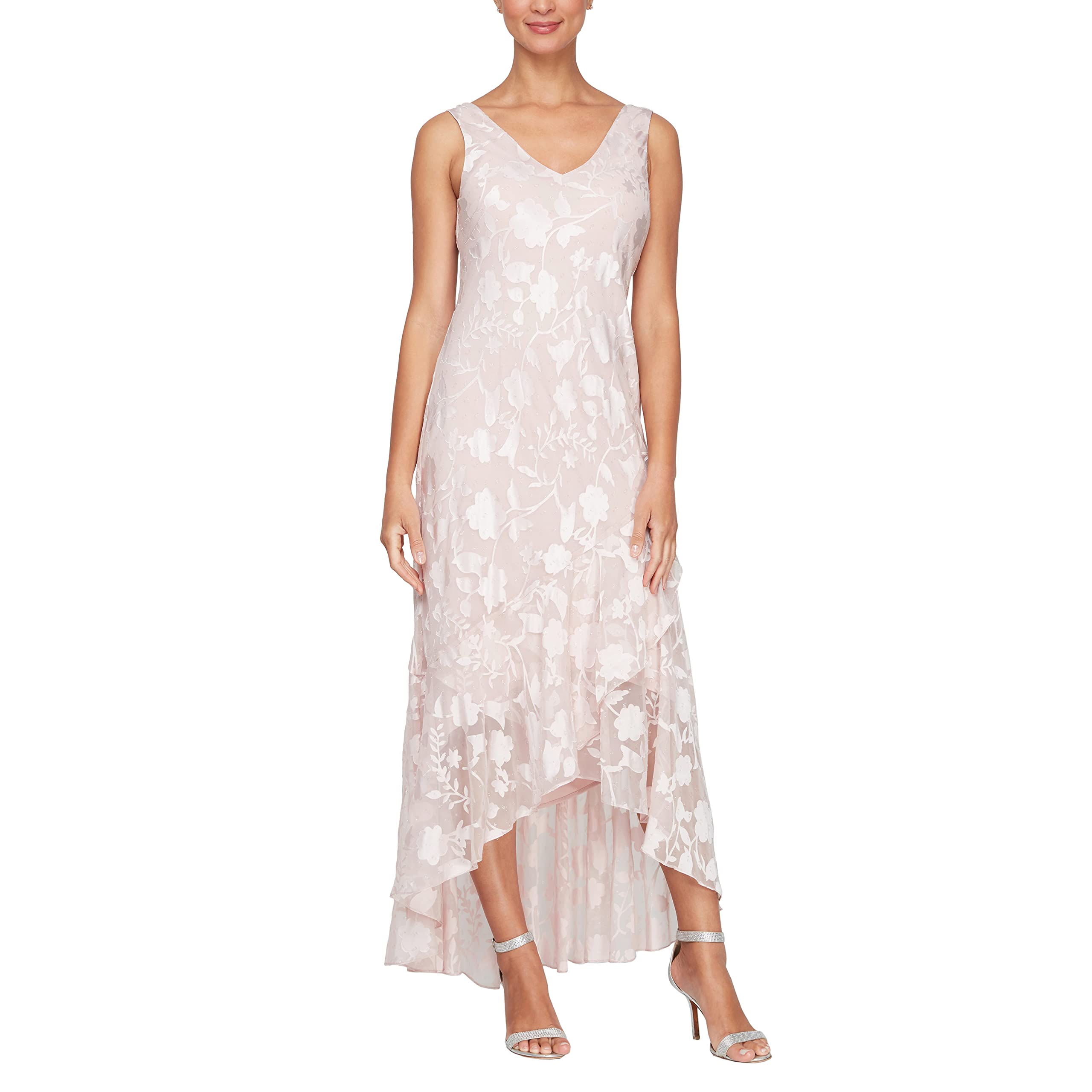 Alex Evenings Women's Sleeveless Printed Chiffon Midi Dress with Jacket - High-Low Hemline Spring/Summer Wedding Guest & Mother of The Bride Outfit for Formal Occasions