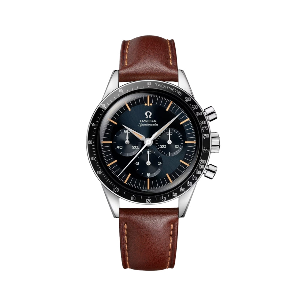 Speedmaster First Omega in Space Watch - Blue Dial with Brown Leather Strap | Men's Luxury Chronograph for Aviation & Space Enthusiasts