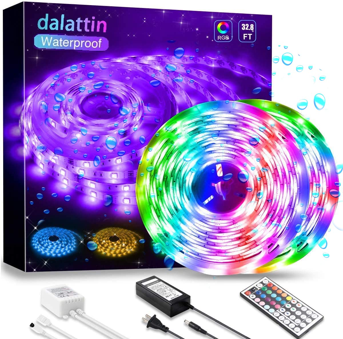 Waterproof Outdoor LED Strip Lights 32.8ft RGB 300 LEDs Color Changing Rope Lights with 44-Key IR Remote - 2 Rolls of 16.4ft - Perfect for Patio, Garden, Pool, and Home Decoration