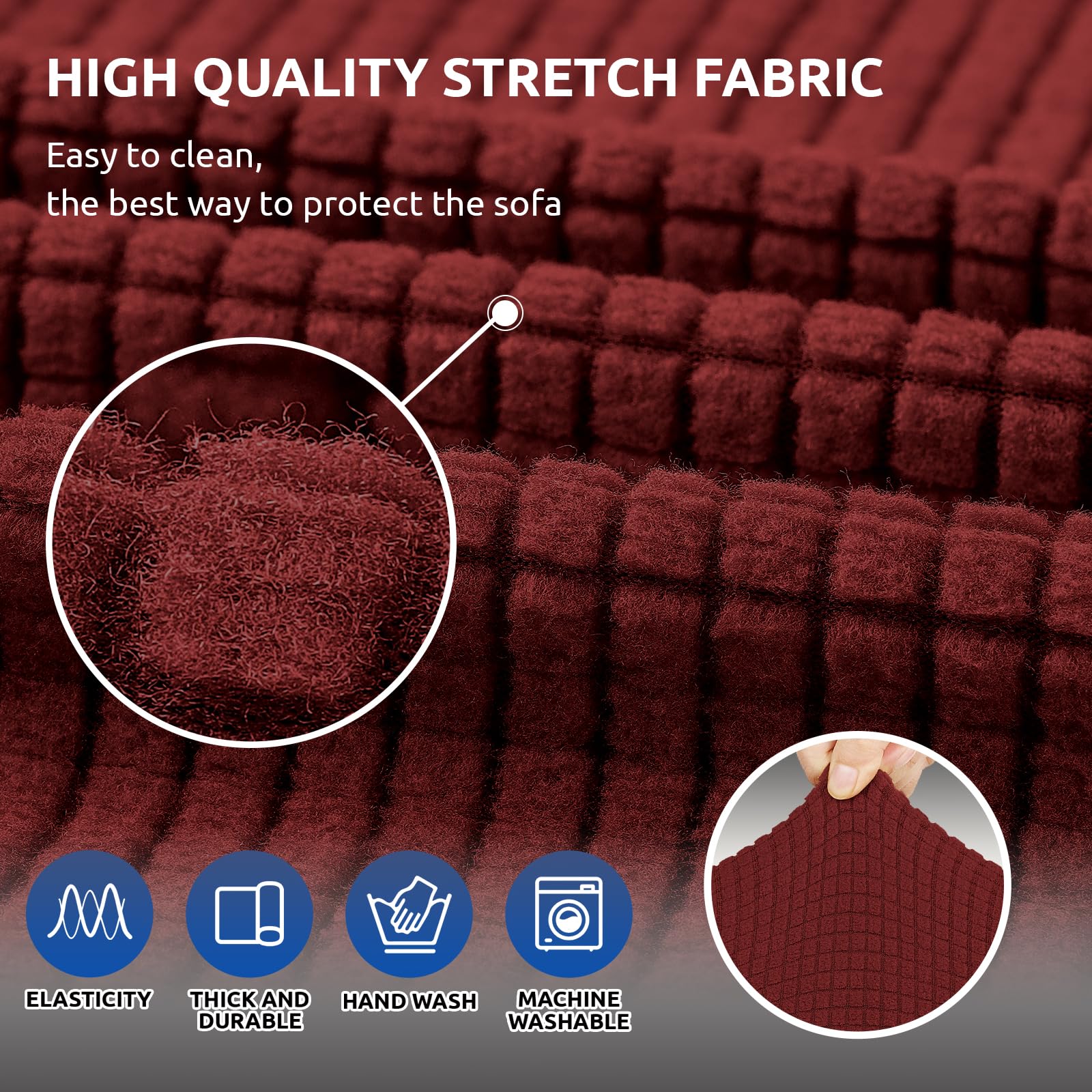 Stretch Loveseat Sofa Cover Slipcover - Jacquard Small Checked Furniture Protector for 2 Cushion Couch (55