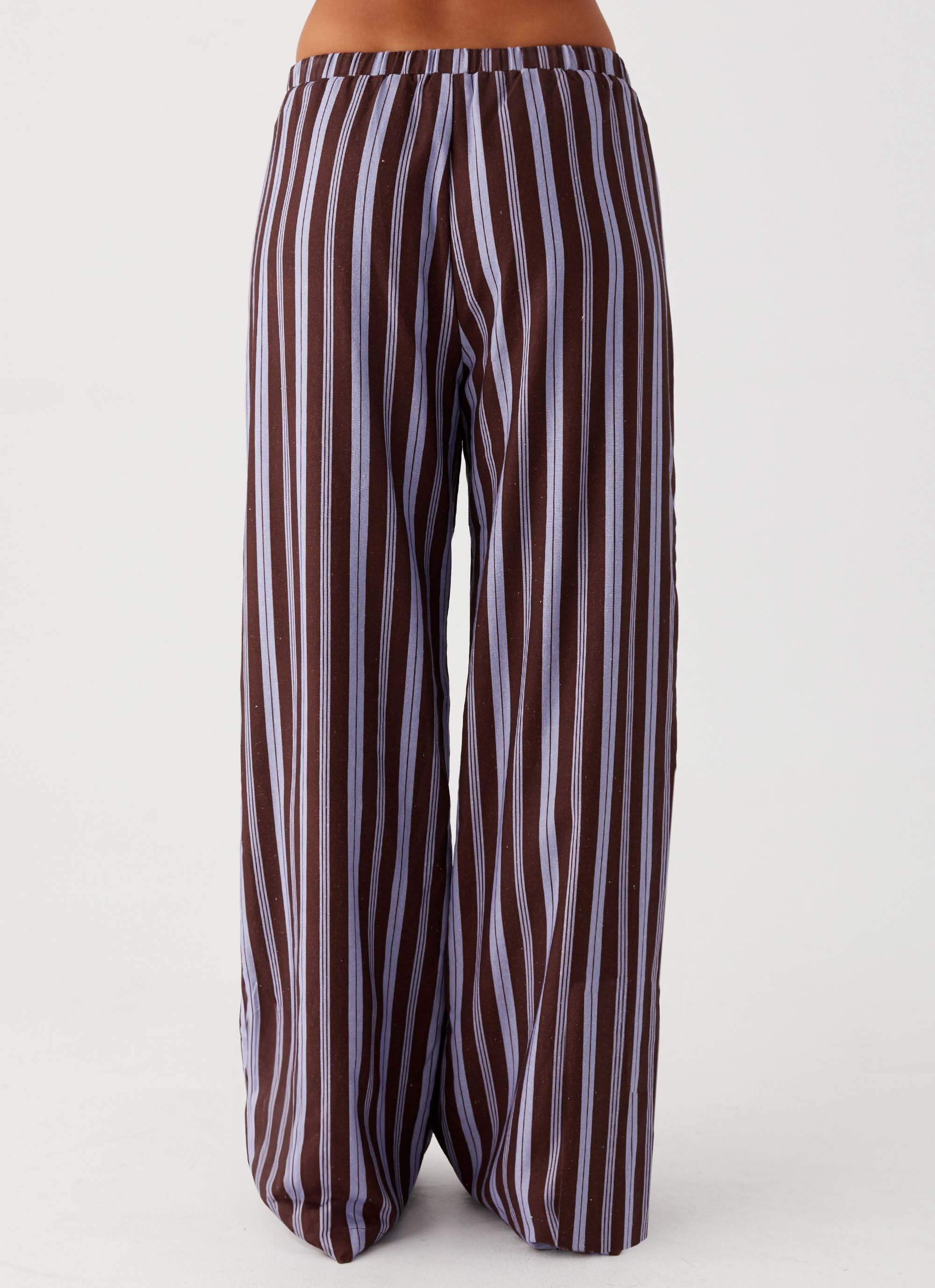 Fresh Face Linen Pants for Women - Soft & Breathable Purple Brown Striped Lounge Pants - Perfect for Yoga, Travel & Summer Comfort