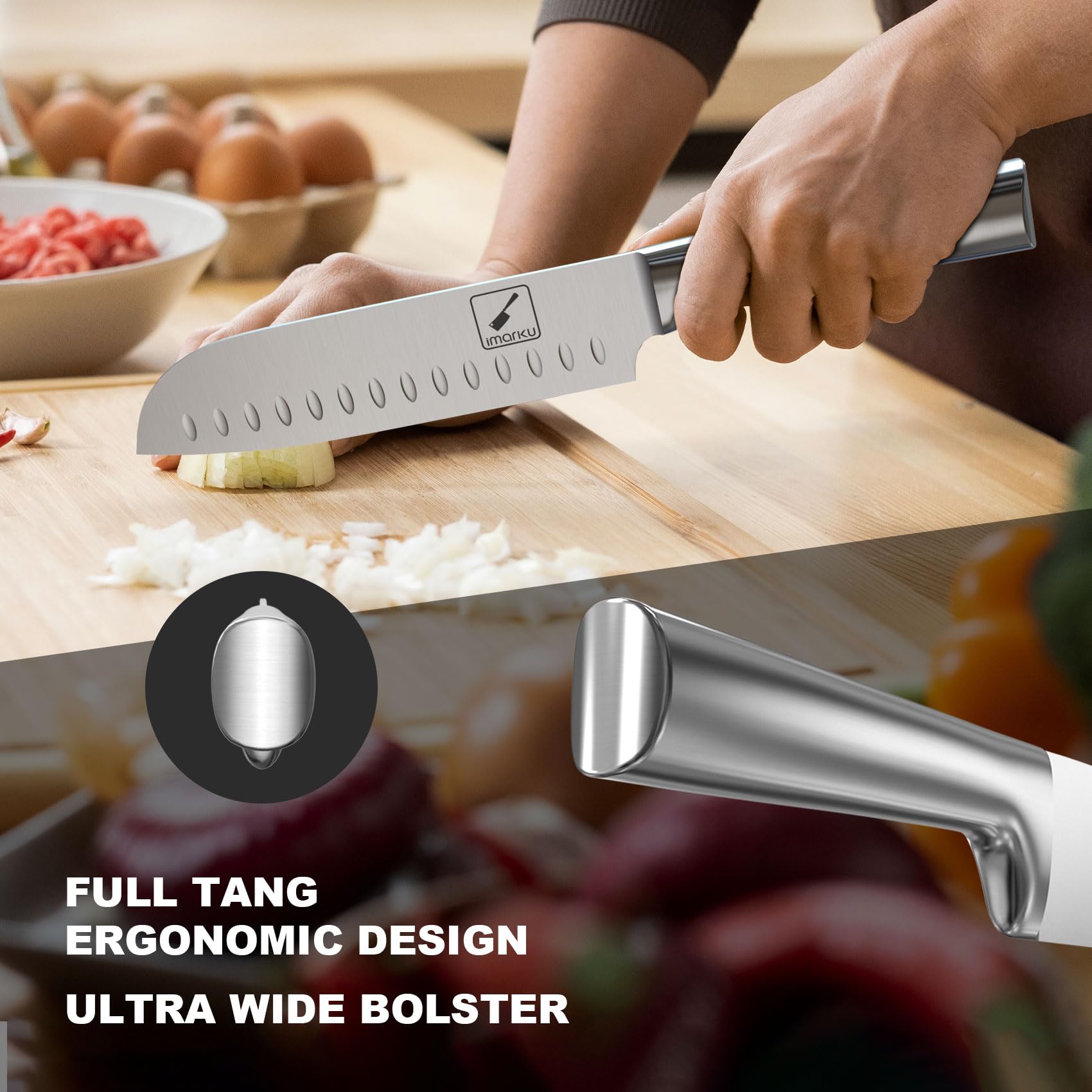 IMARKU 15-Piece Japanese High Carbon Stainless Steel Knife Set - Ultra Sharp Professional Chef Knives with Block for Kitchen | Dishwasher Safe & Well Balanced | Perfect for Home Cooking, Restaurant Use & Culinary Gifts
