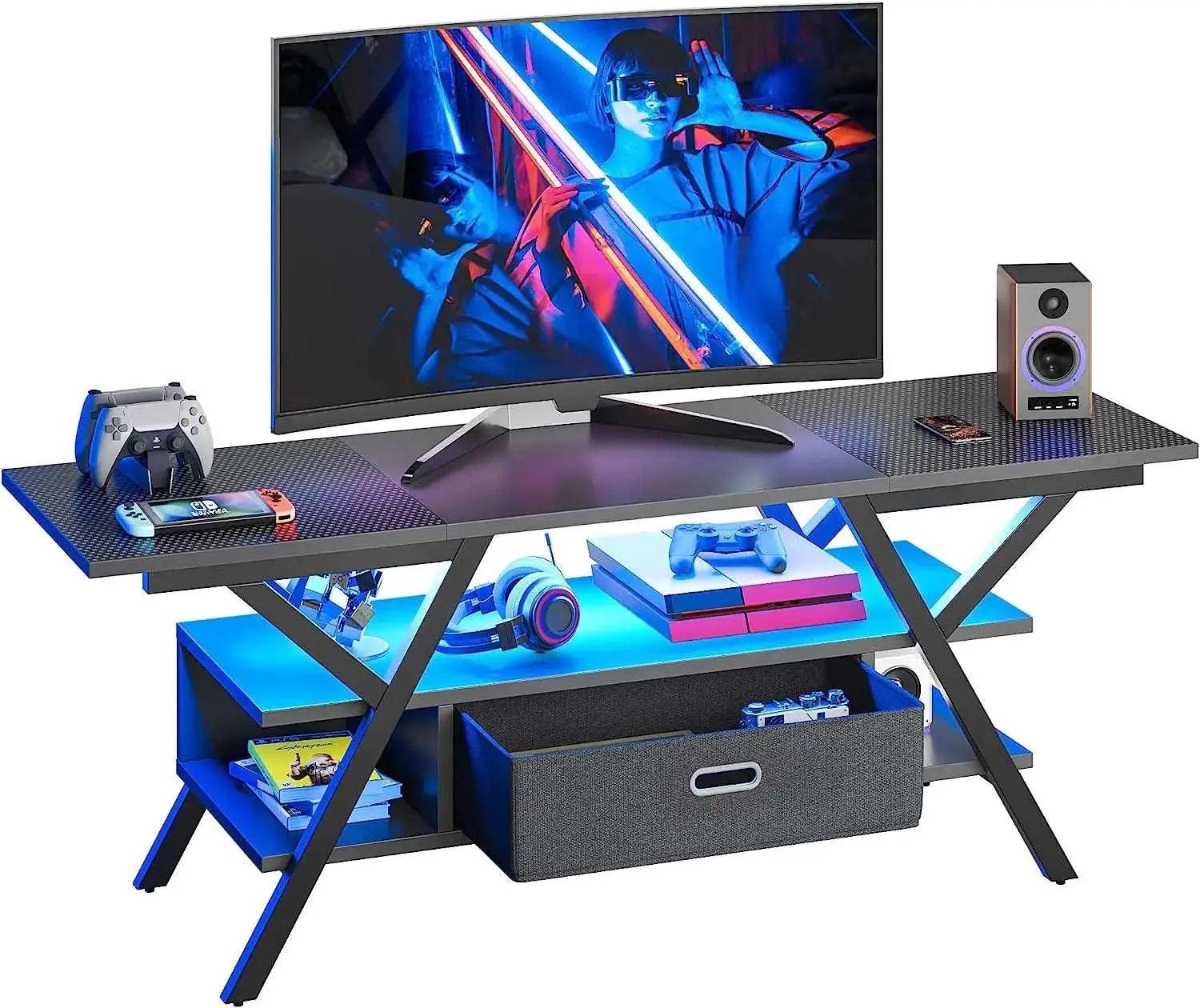 Bestier LED Gaming TV Stand for 65/70/75 inch TVs with Power Outlets & USB Ports - Modern Entertainment Center for Living Room, Bedroom & Game Room