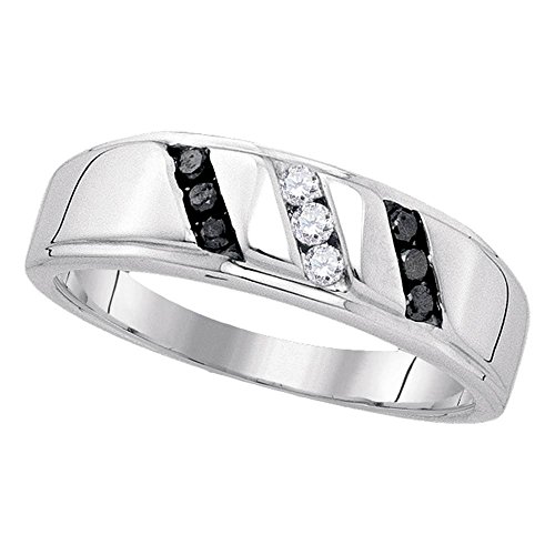 Sonia Jewels 925 Sterling Silver Black & White Round Diamond Men's Wedding Band Ring - Channel Setting (1/4 cttw) - Elegant Wedding Jewelry for Grooms, Anniversary Gifts & Special Occasions