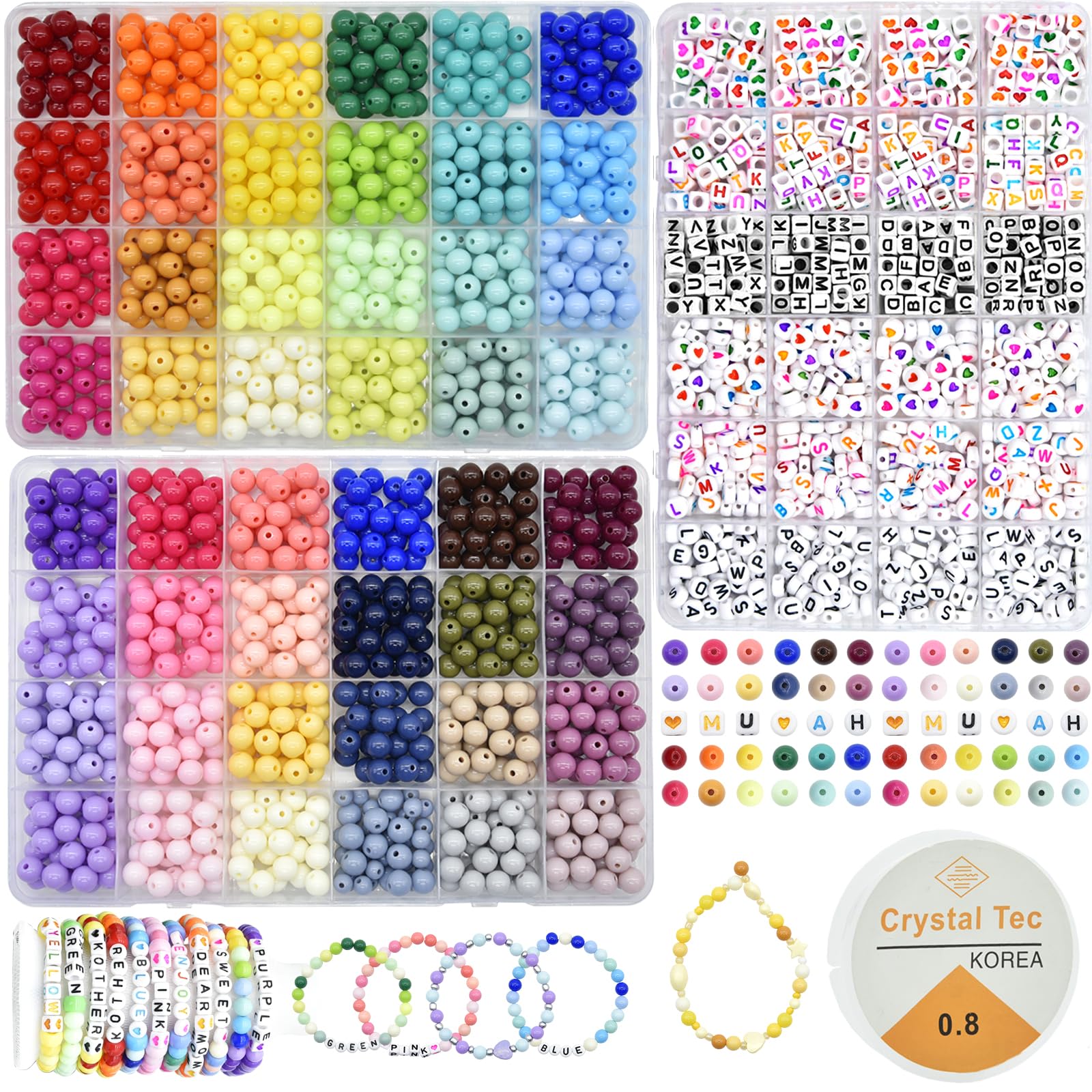2500PCS Friendship Bracelet Making Kit with 8mm Rainbow Kandi Beads, 1200 Letter Beads & 48 Color Acrylic Beads - DIY Jewelry Craft Supplies for Teens, Kids, Parties & Gifts