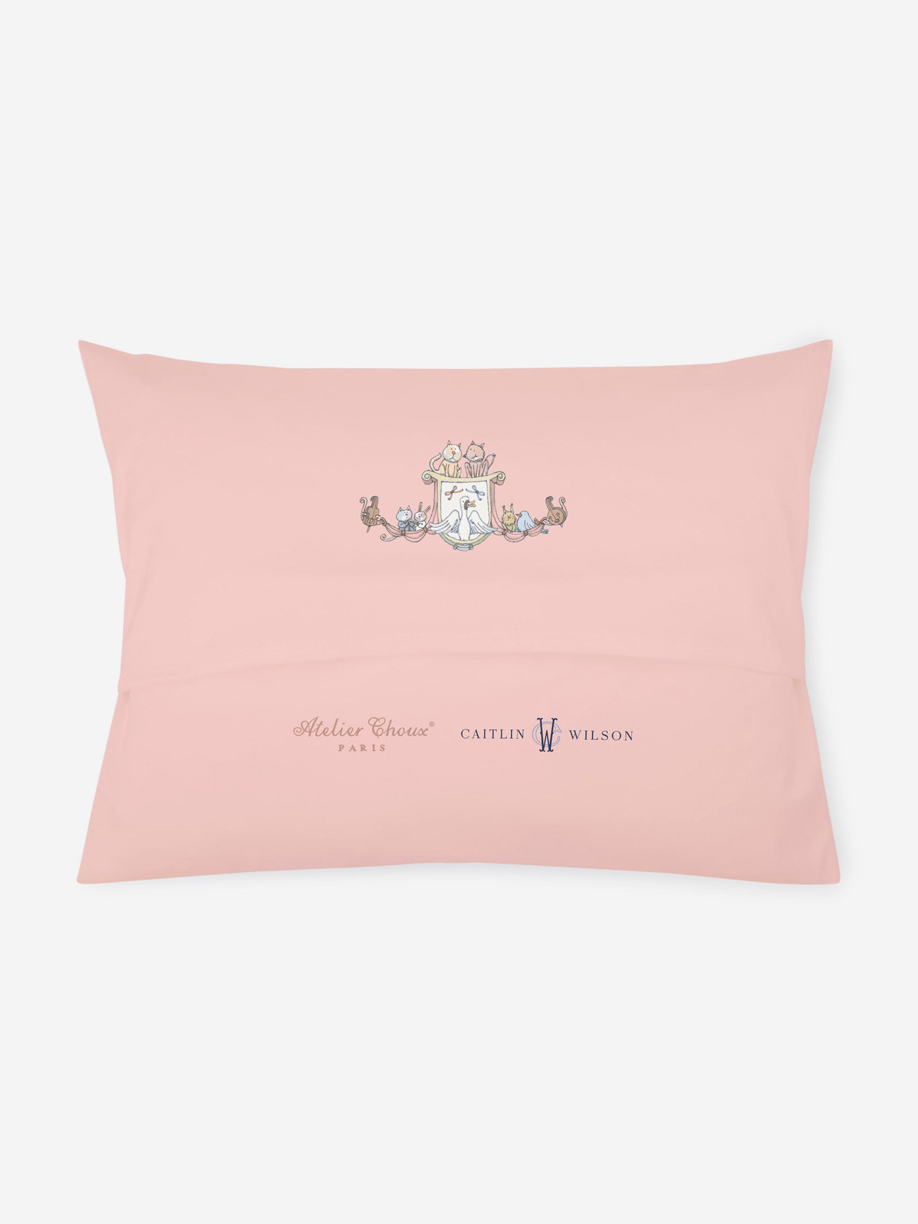 Atelier Choux & Caitlin Wilson Pink Satin Toile De Jouy Cushion Cover for Baby Girls - 40cm x 30cm - Perfect for Nursery Decor, Baby Showers & Gift Giving