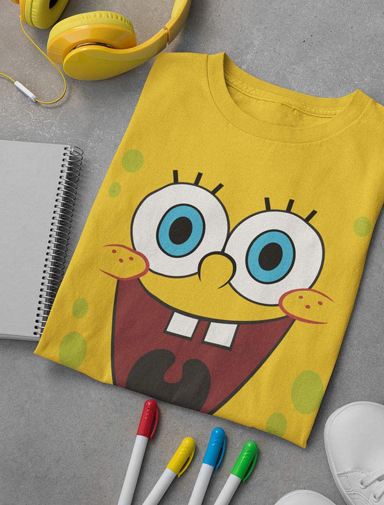 Spongebob Squarepants & Patrick Character T-Shirt for Kids - Soft Cotton Cartoon Tee - Halloween Costume, Birthday Gift, School Outfit (Small, Yellow Gold)