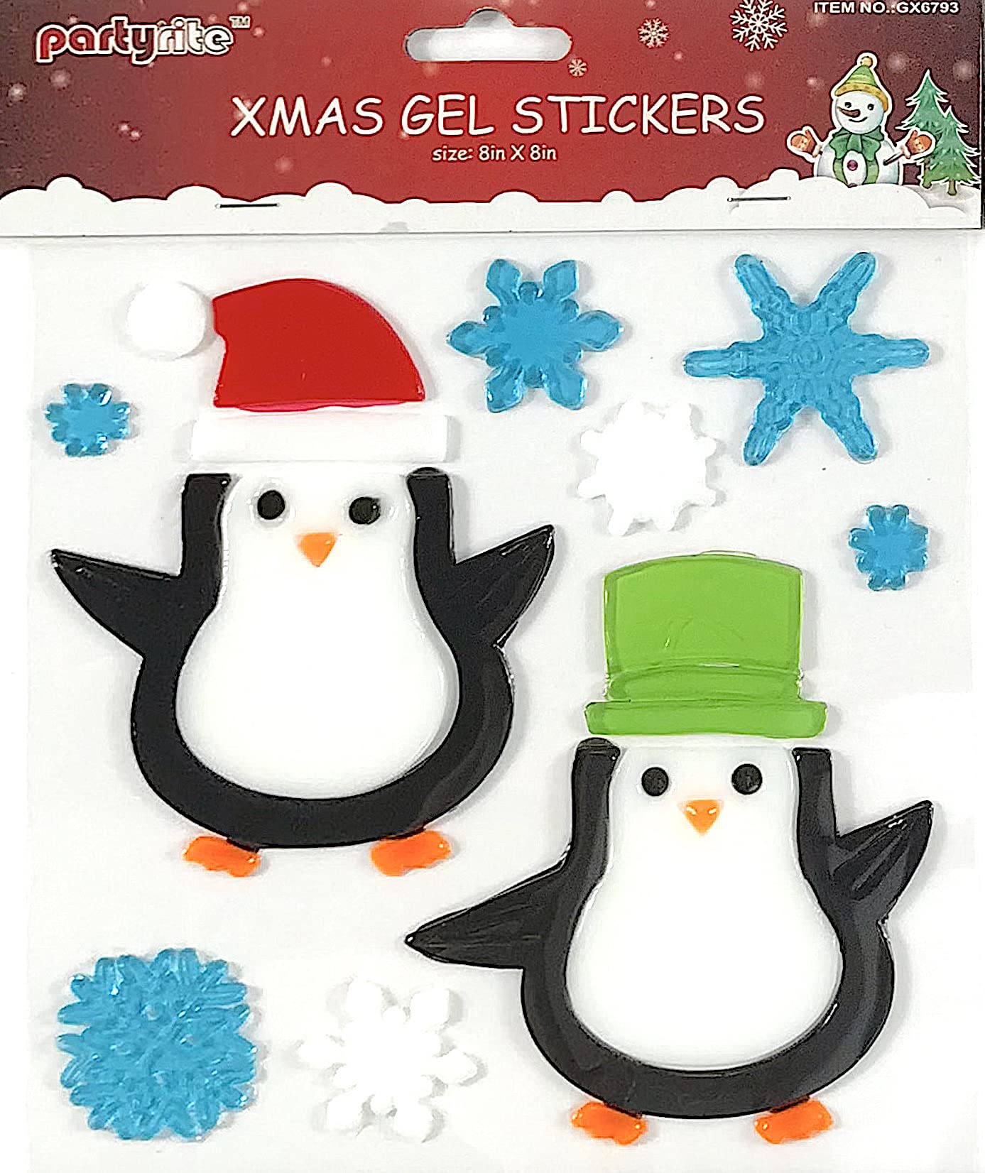 Christmas Gel Cling Stickers for Windows and Mirrors - 6 Sheets of Winter Designs: Santa Biking, Snowmen, Penguins, Snowflakes - Perfect for Home, Office, and Classroom Decor