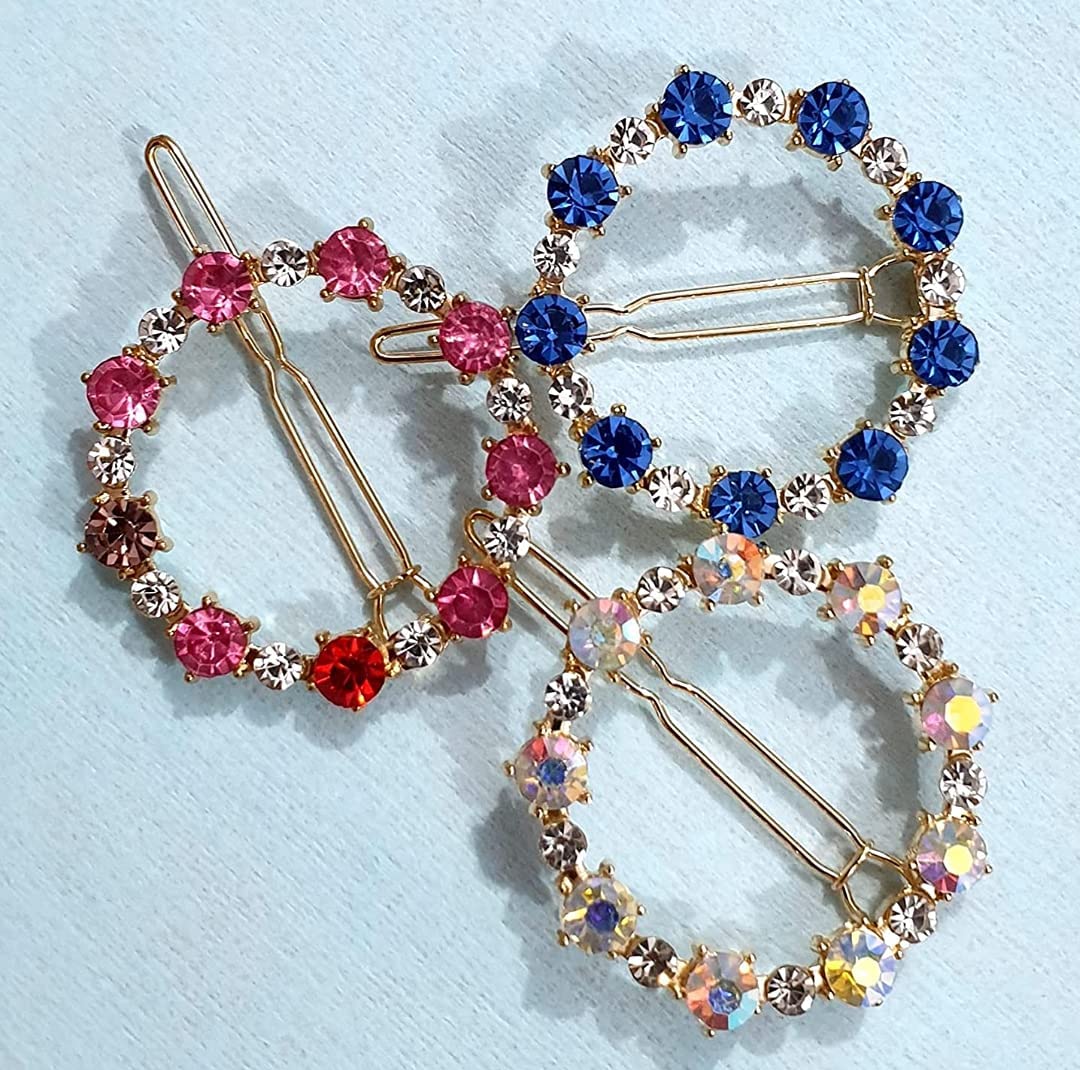 BellaStella Korean Style Rhinestone Hair Clips for Women - Elegant Hair Accessories for Girls & Women - 3-Pack Decorative Hairpins for Parties, Weddings & Daily Wear