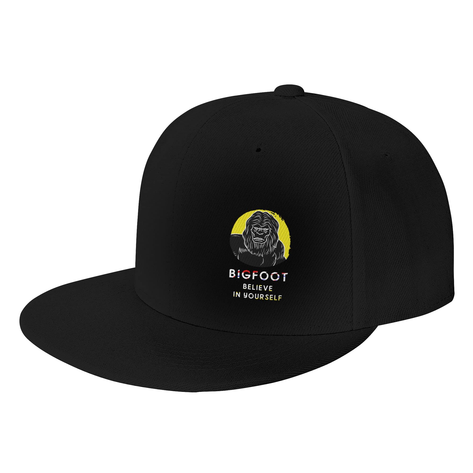 Funny Bigfoot Believe in Yourself Trucker Hat - Flat Brim Baseball Cap for Men & Women - Perfect for Outdoor Adventures, Hiking, and Casual Wear