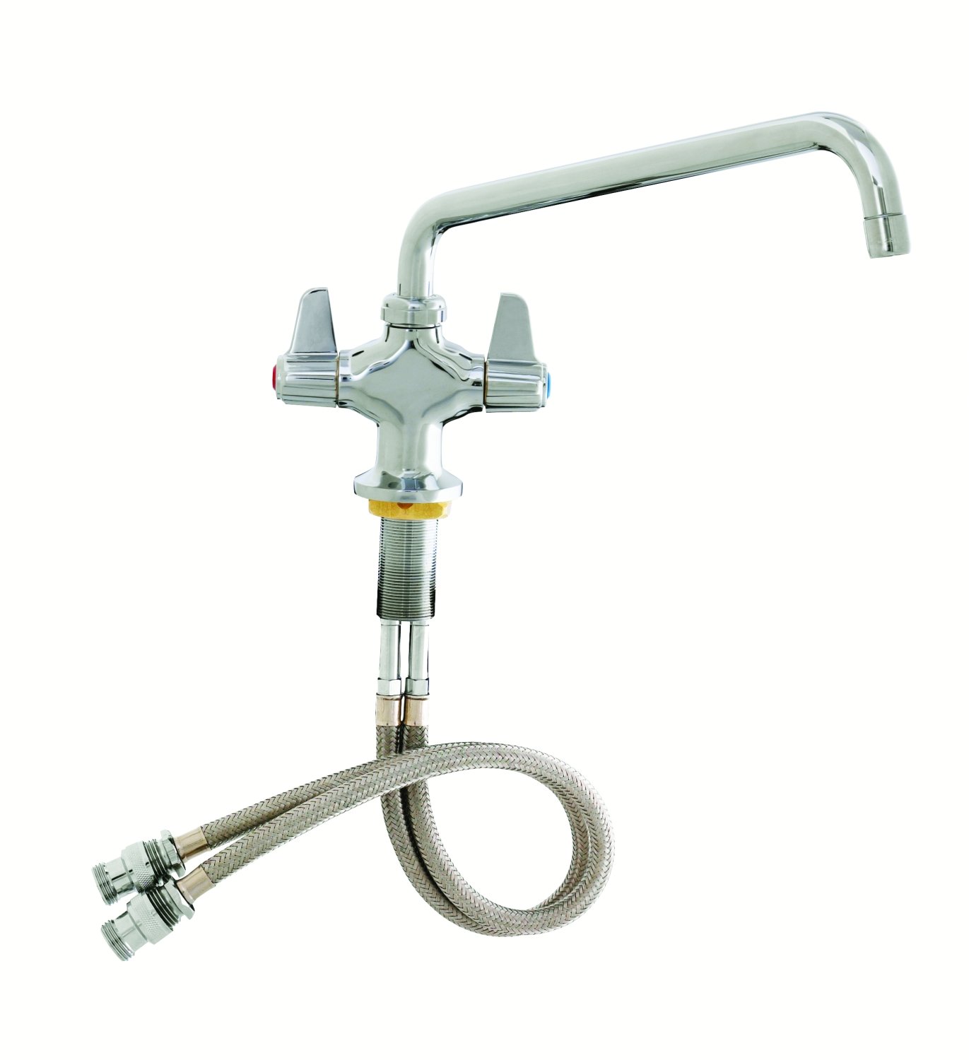 T&S Brass 5F-2SLX12 Deck Mount Single Hole Faucet with 18-Inch Flexible Inlets & 12-Inch Swing Nozzle - Ideal for Commercial Kitchens, Restaurants, and Food Service Stations