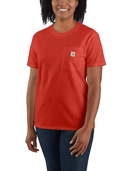 Carhartt 103067 R66 Women's Heavyweight Pocket T-Shirt in Chilli Pepper Heather | Durable Workwear for Construction, Farming & Outdoor Activities