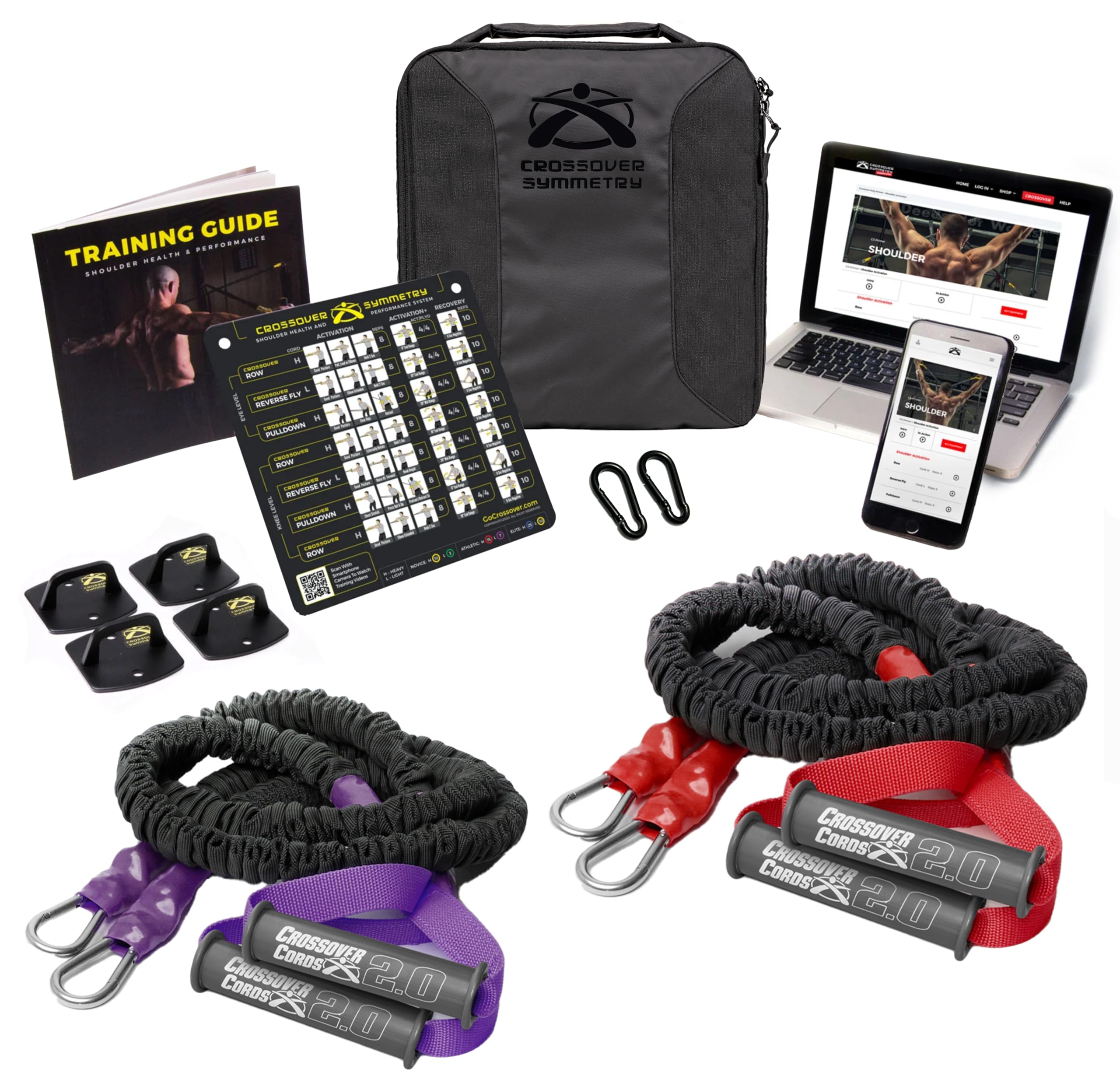 **Crossover Symmetry Shoulder System with 2 Resistance Bands - Training Guide, Exercise Chart & Online Workouts for Home Fitness, Rehab & Rotator Cuff Recovery - Perfect for Home Gym, Physical Therapy & Athletic Training**