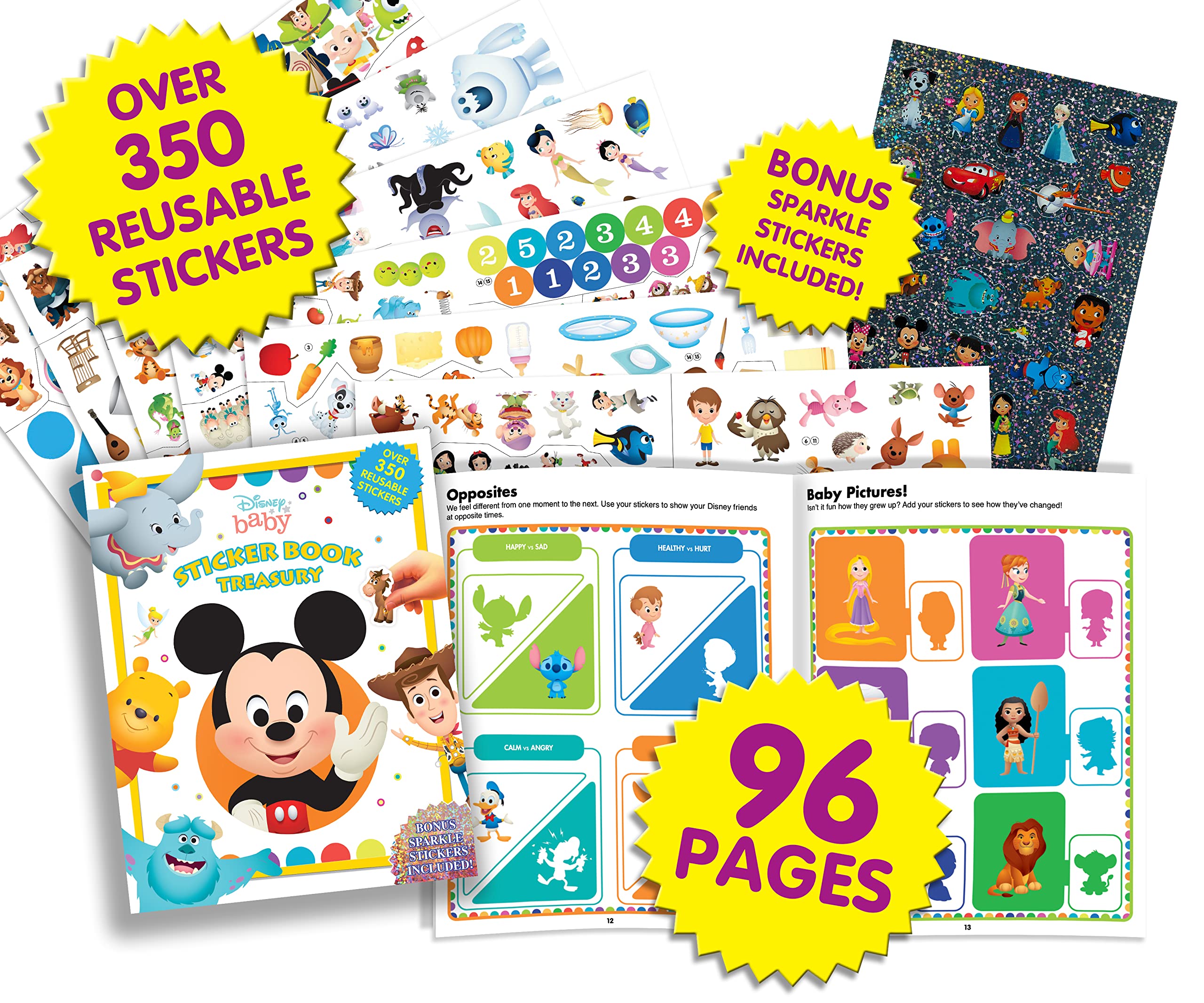 Disney Baby Sticker Book Treasury - 350 Reusable Stickers & 96 Pages of Fun Activity Books for Toddlers & Kids | Perfect for Travel, Birthday Gifts & Early Learning