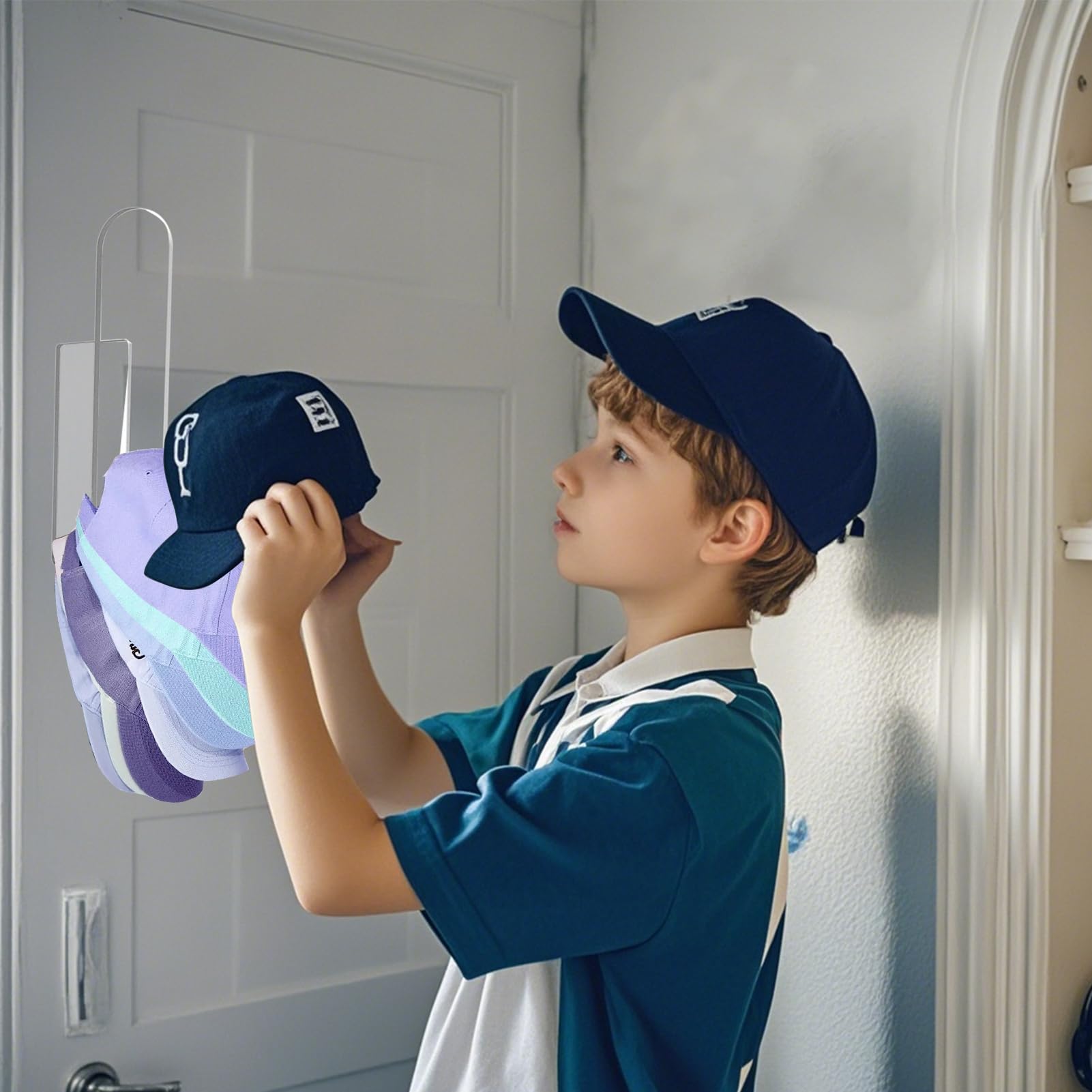 2-Pack Acrylic Baseball Cap Organizer - Wall Mount Hat Rack for Men & Women with Strong Adhesive - Clear Sticky Hooks for Closet, Door & Wall Storage - Perfect for Displaying Caps in Bedroom, Garage or Entryway